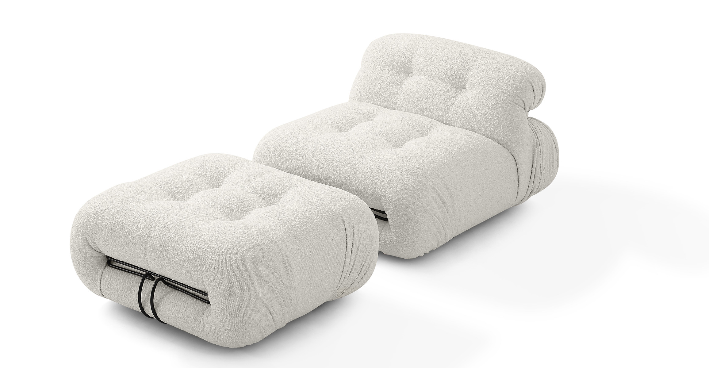 Mid Century Soriana Fabric Chair & Ottoman -  Boucle White Boucle