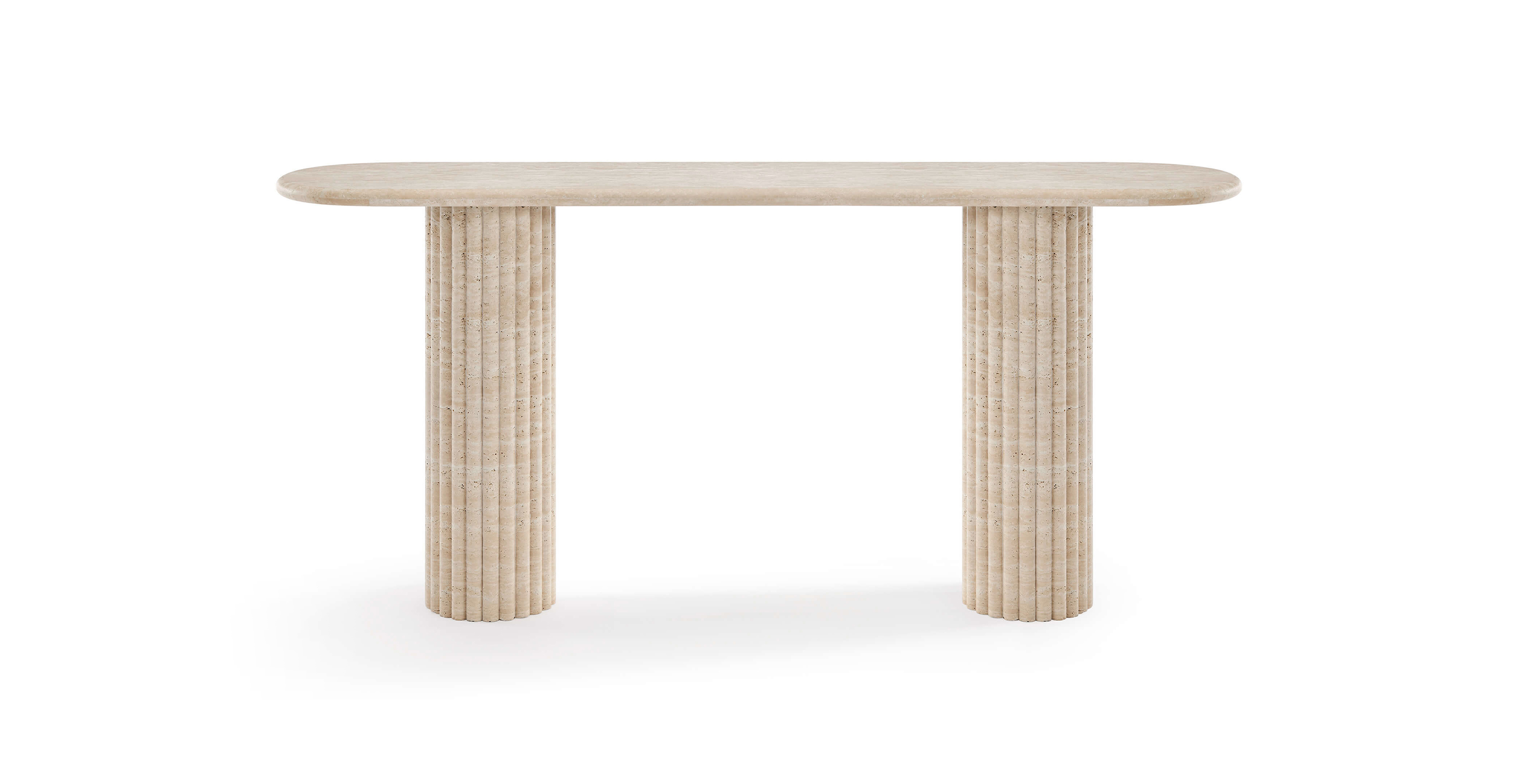 Colonna Fluted Long Travertine Console Table -  Marble Beige Travertine