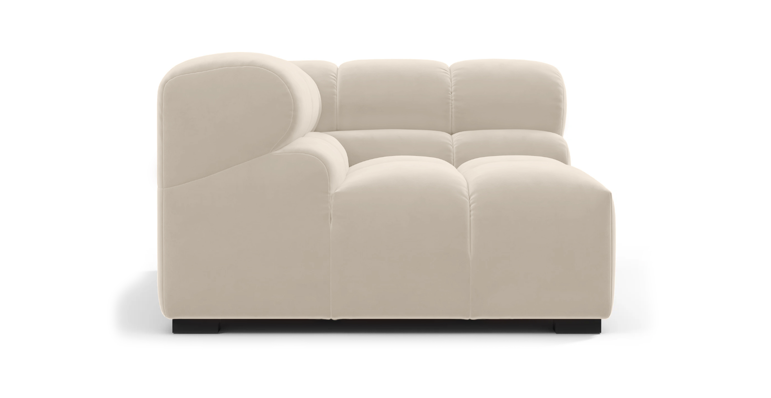 Tufted Sofa - Left Corner - Ivory Velvet Velvet