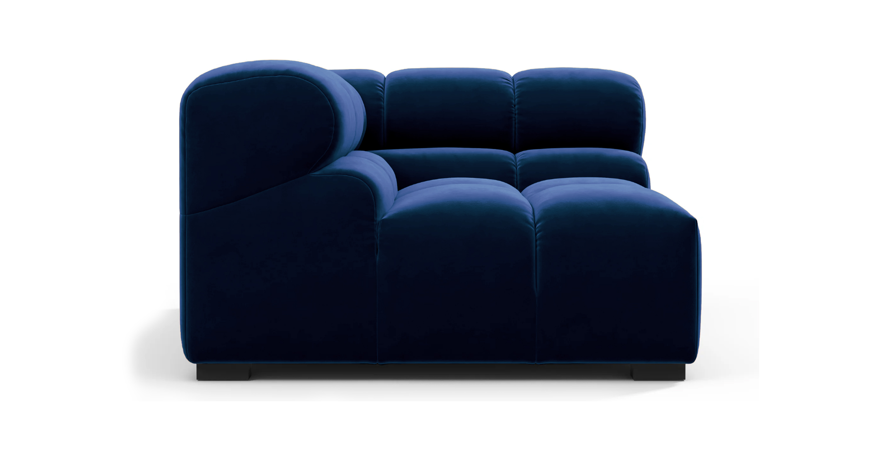 Tufted Sofa - Left Corner - Blue Velvet Velvet