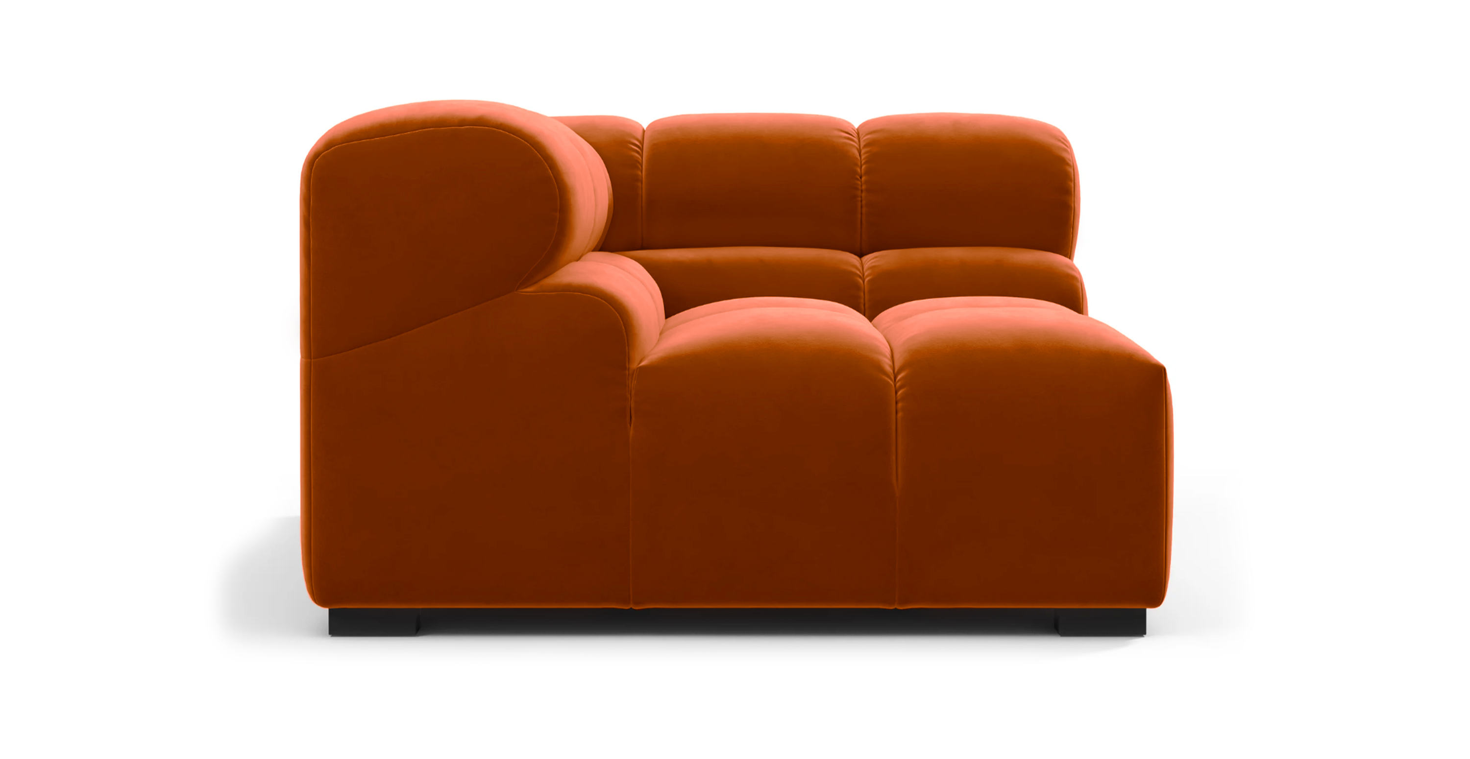 Tufted Sofa - Left Corner - Rust Orange Velvet Velvet