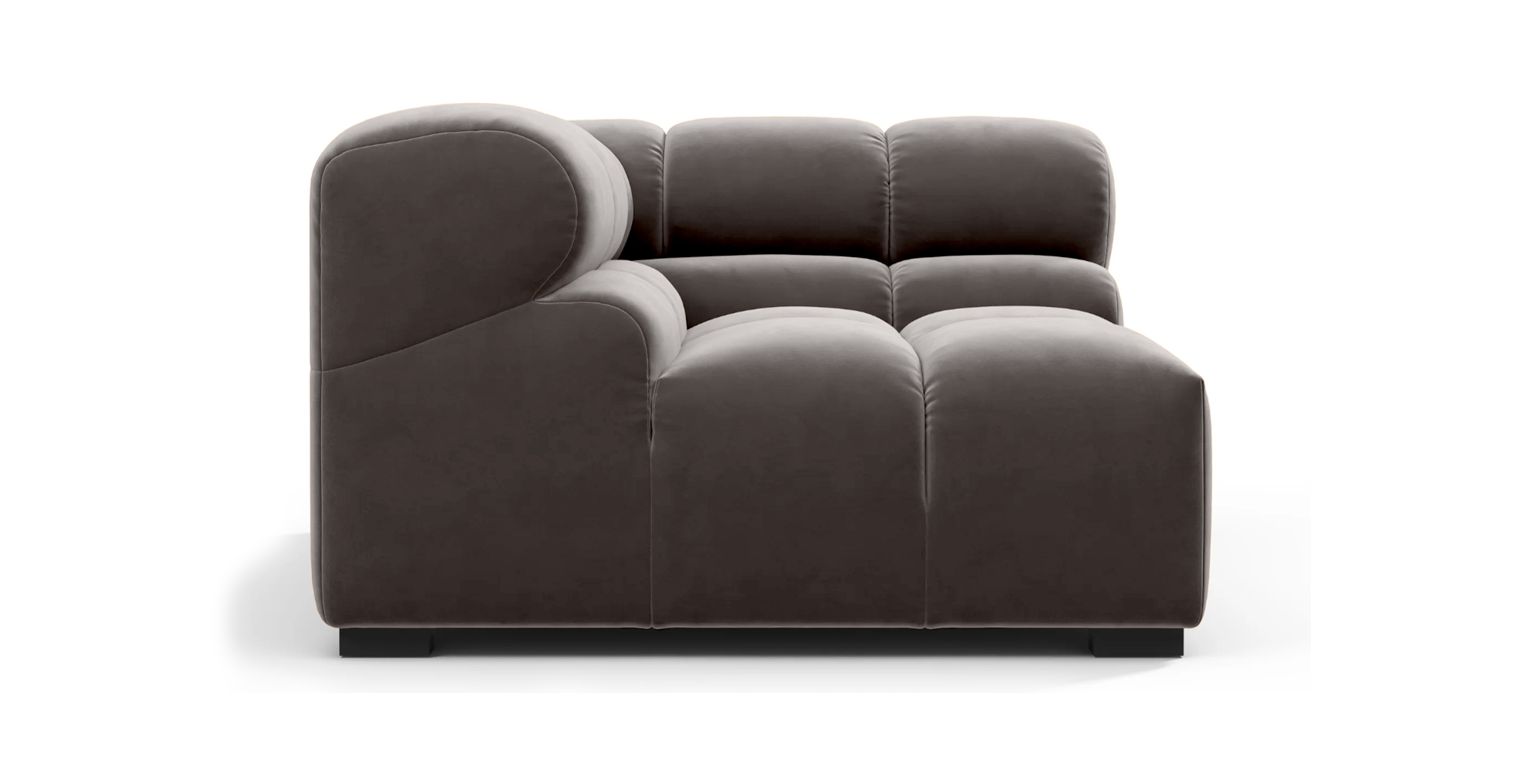 Tufted Sofa - Left Corner - Iron Grey Velvet Velvet