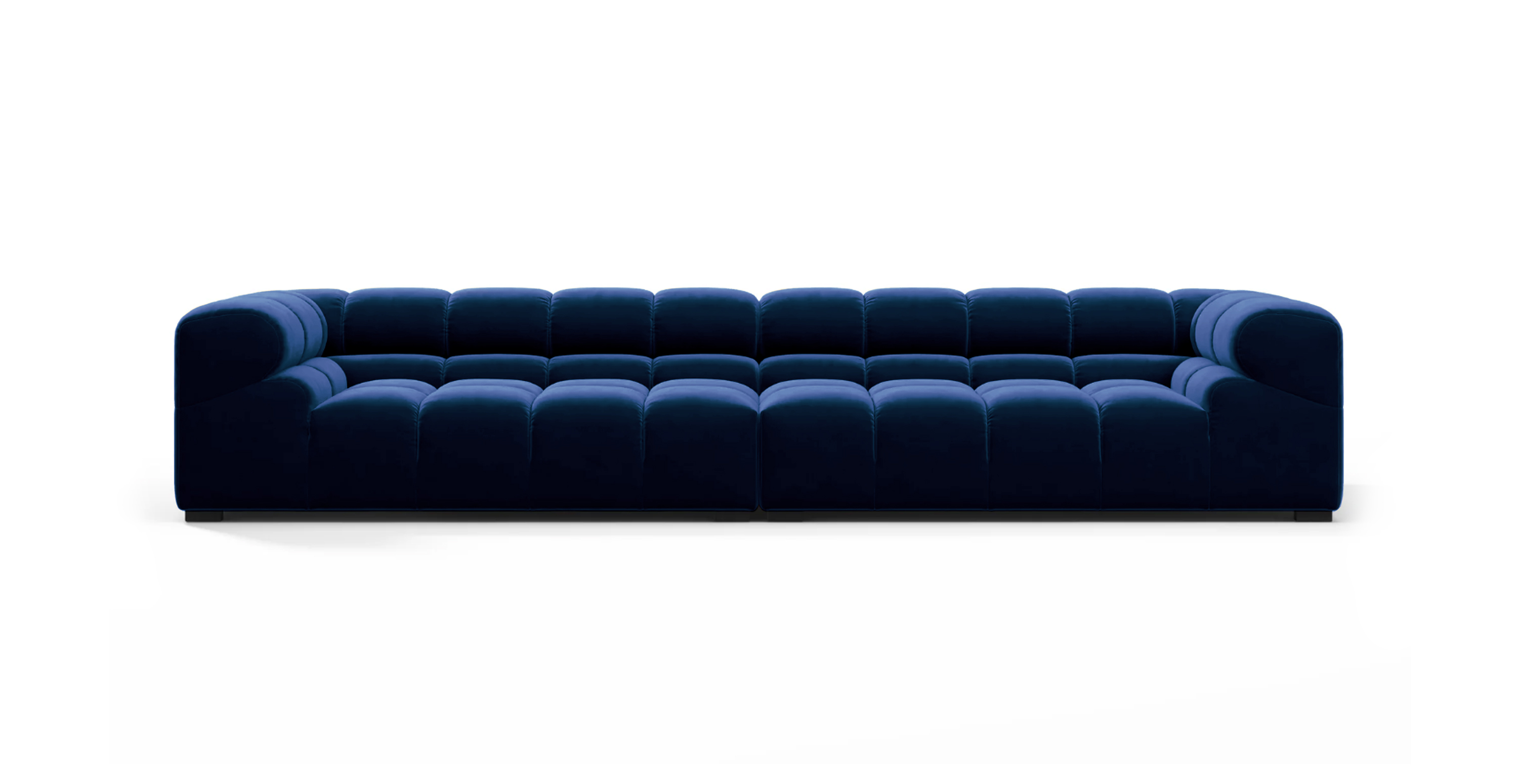 Mid Century Tufted Sofa Extra Large -  Blue Velvet Velvet
