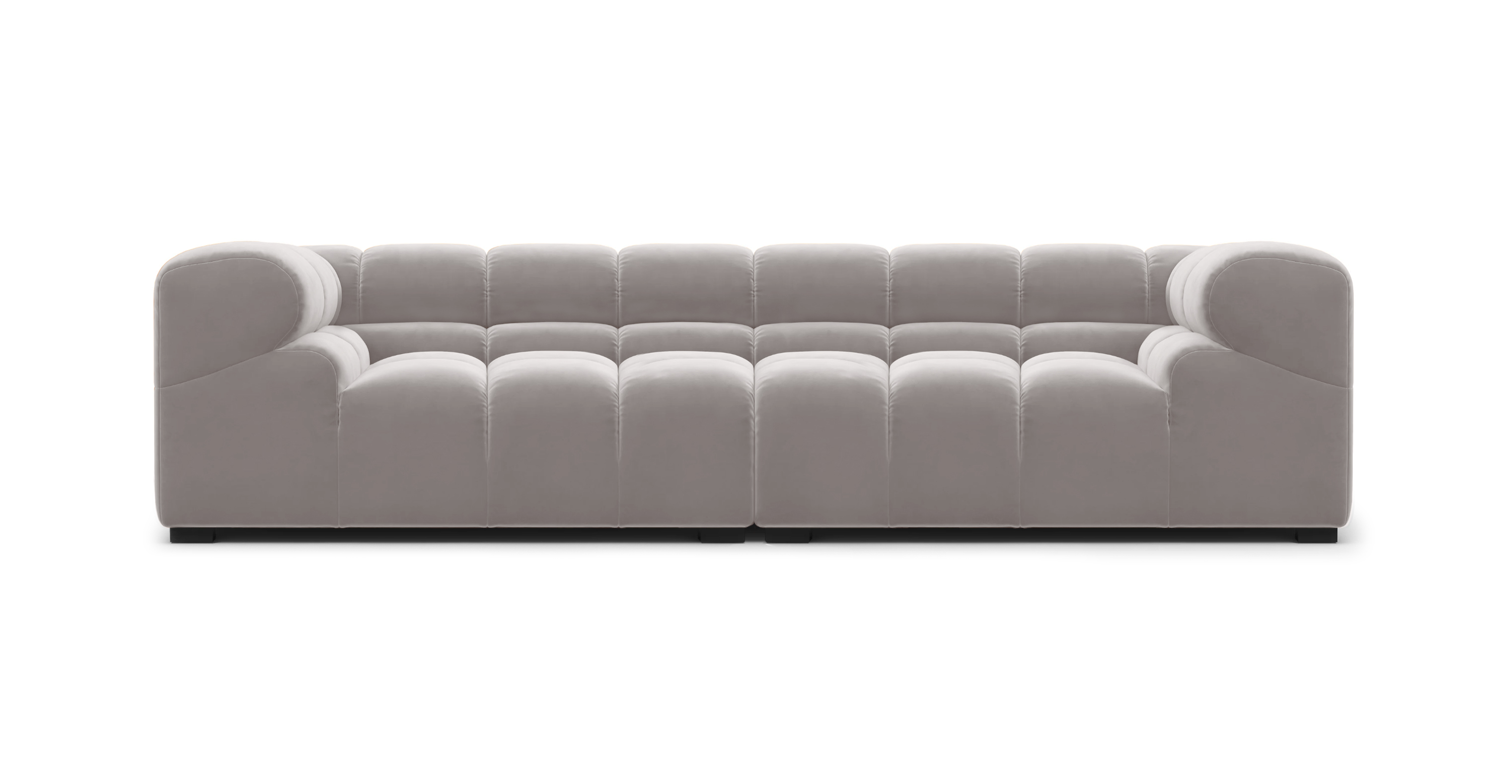 Tufted 3 Seater Modular Sectional Sofa - Light Gray Velvet Velvet
