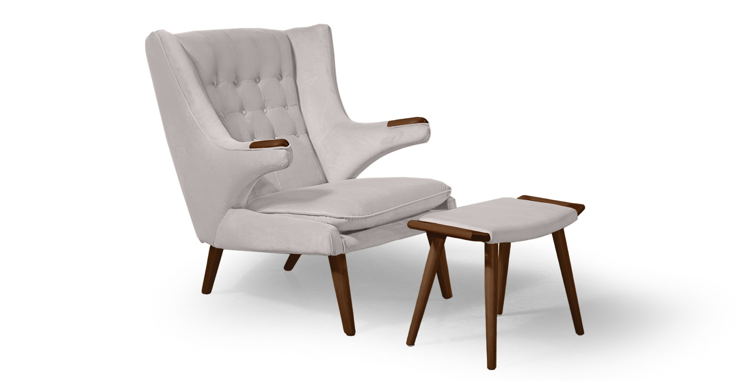 Papa Bear Chair & Ottoman - Walnut - Velvet Light Gray Velvet