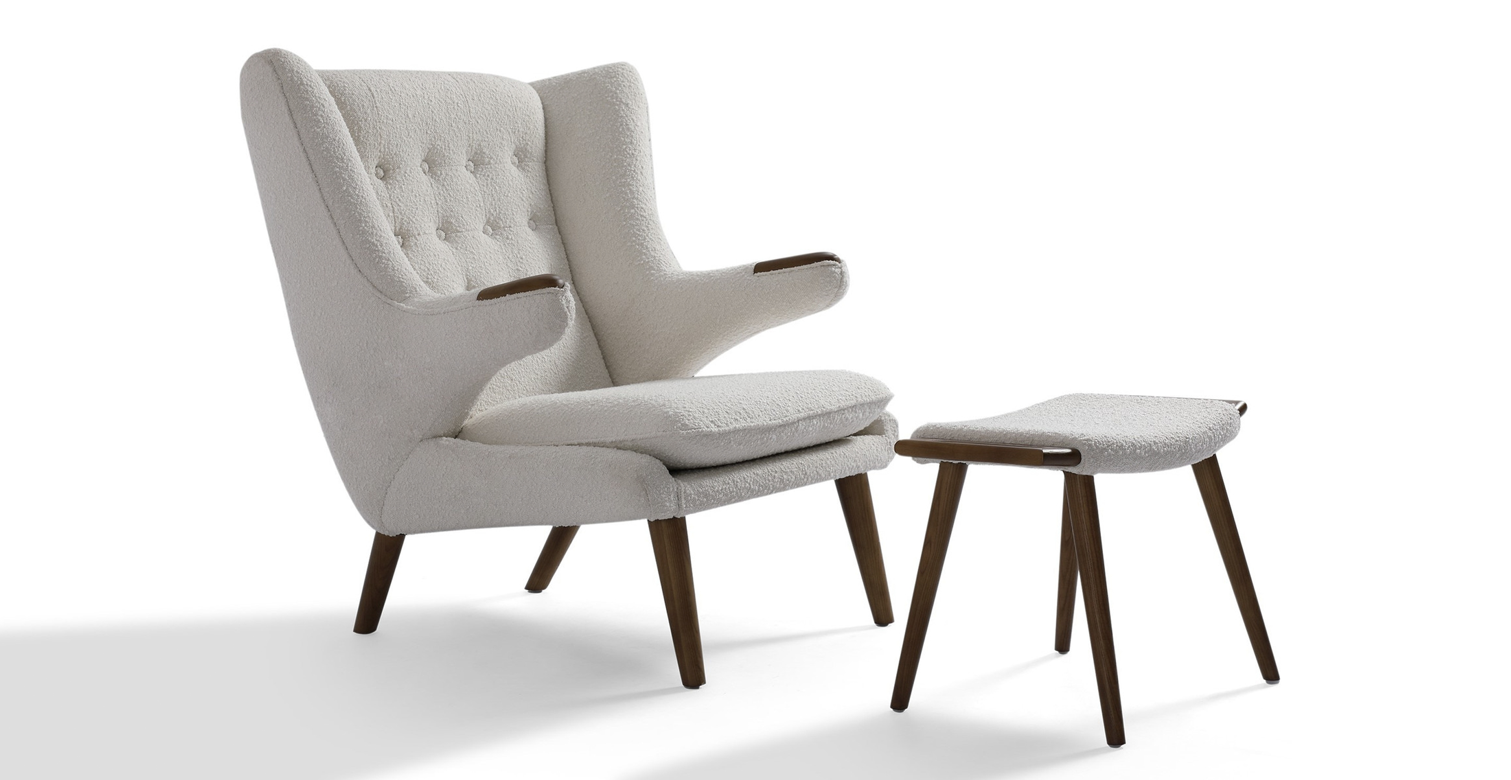 MCM Papa Bear Chair & Ottoman -  Boucle White Boucle
