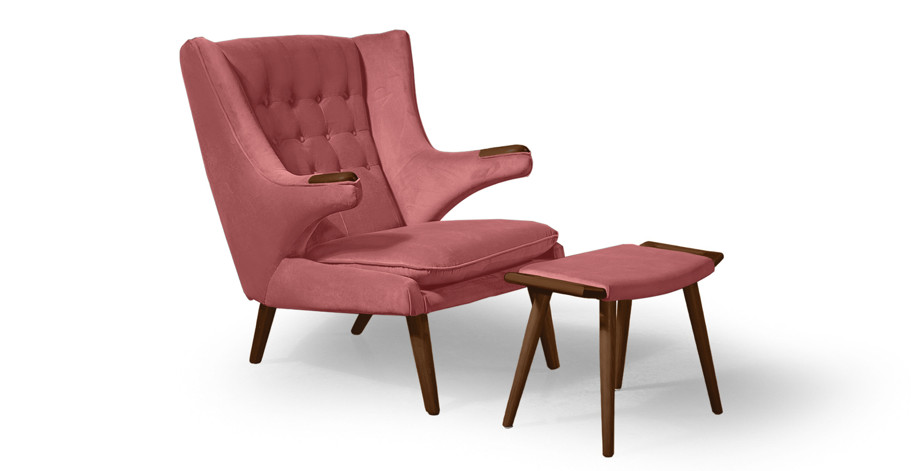 Papa Bear Chair & Ottoman - Walnut - Velvet River Rouge Velvet