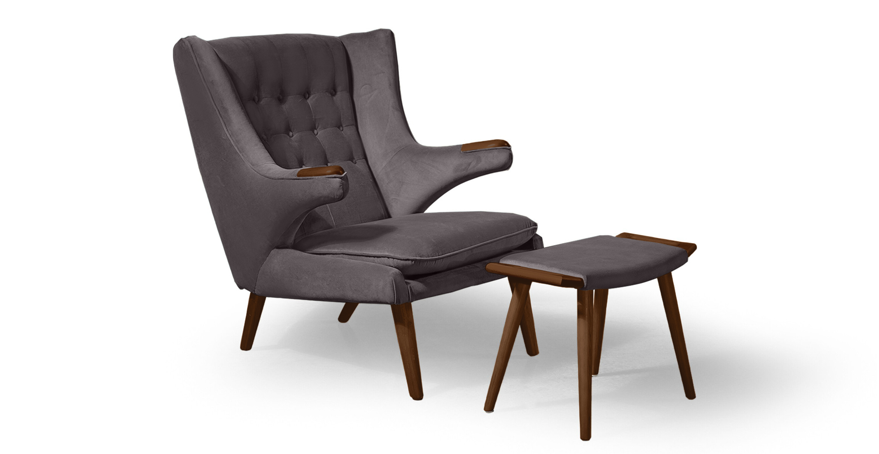 Contemporary Papa Bear Chair & Ottoman - Velvet Iron Grey Velvet