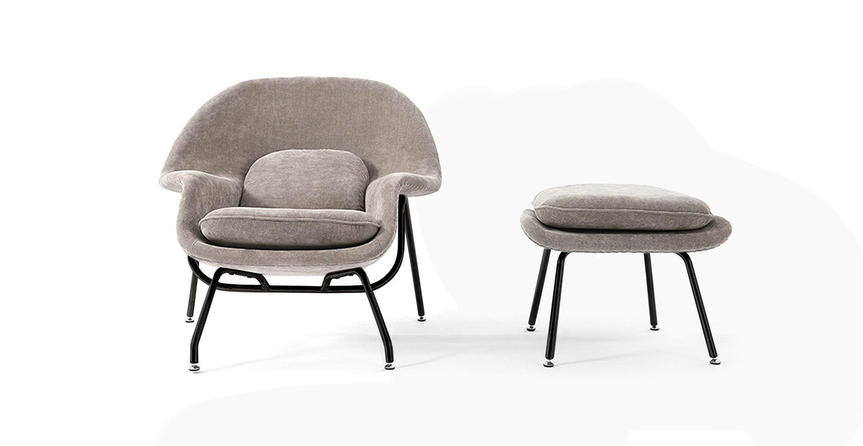 Womb Chair & Ottoman Black Legs -  Chenille Light Gray
