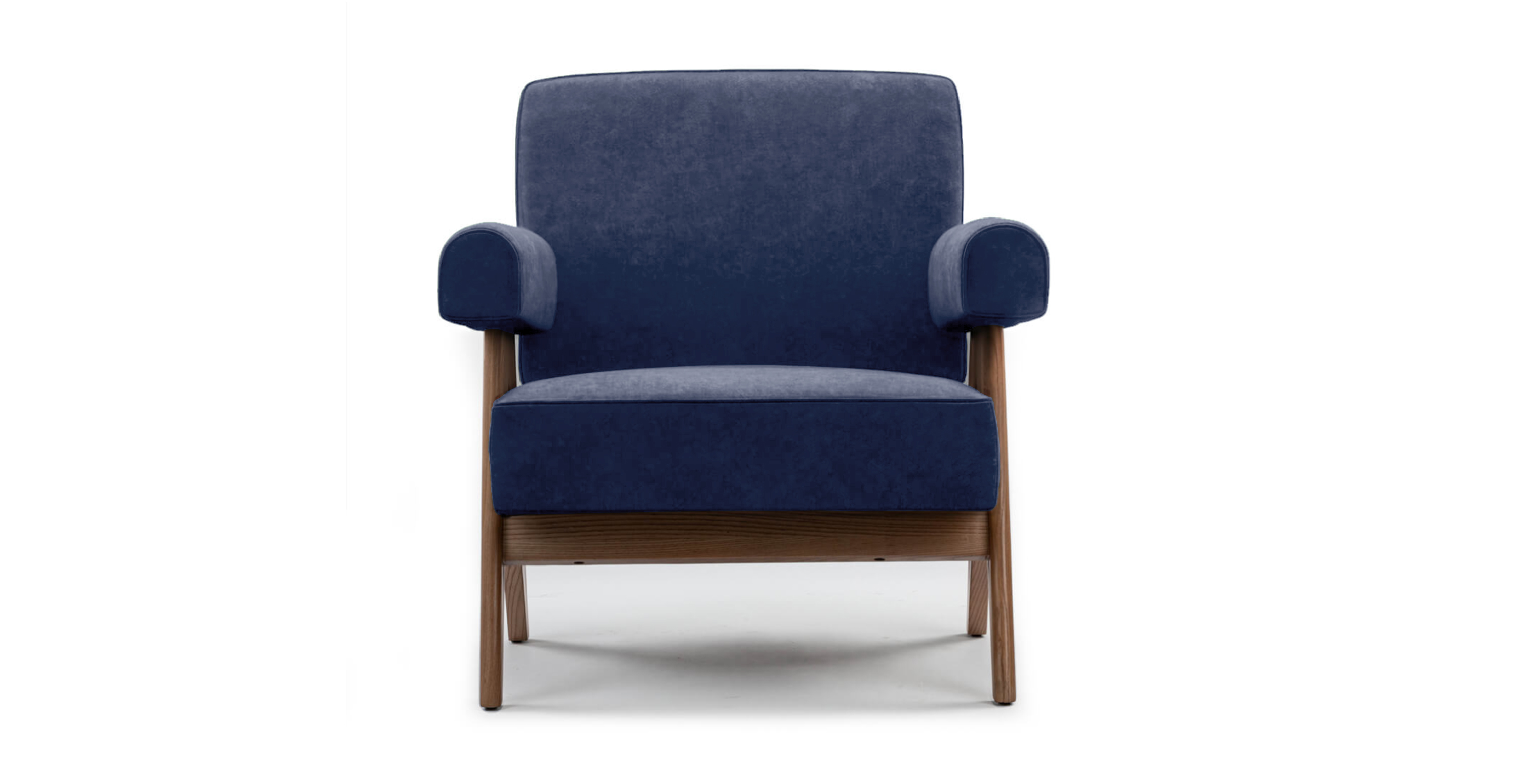 Pierre Jeanneret Capitol Complex Armchair -  Chenille Blue Chenille
