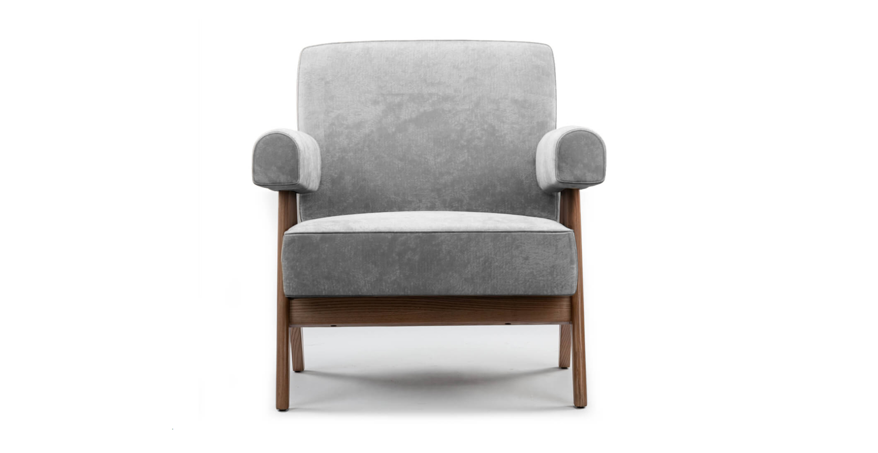 Pierre Jeanneret Capitol Complex Armchair -  Chenille Light Gray Chenille