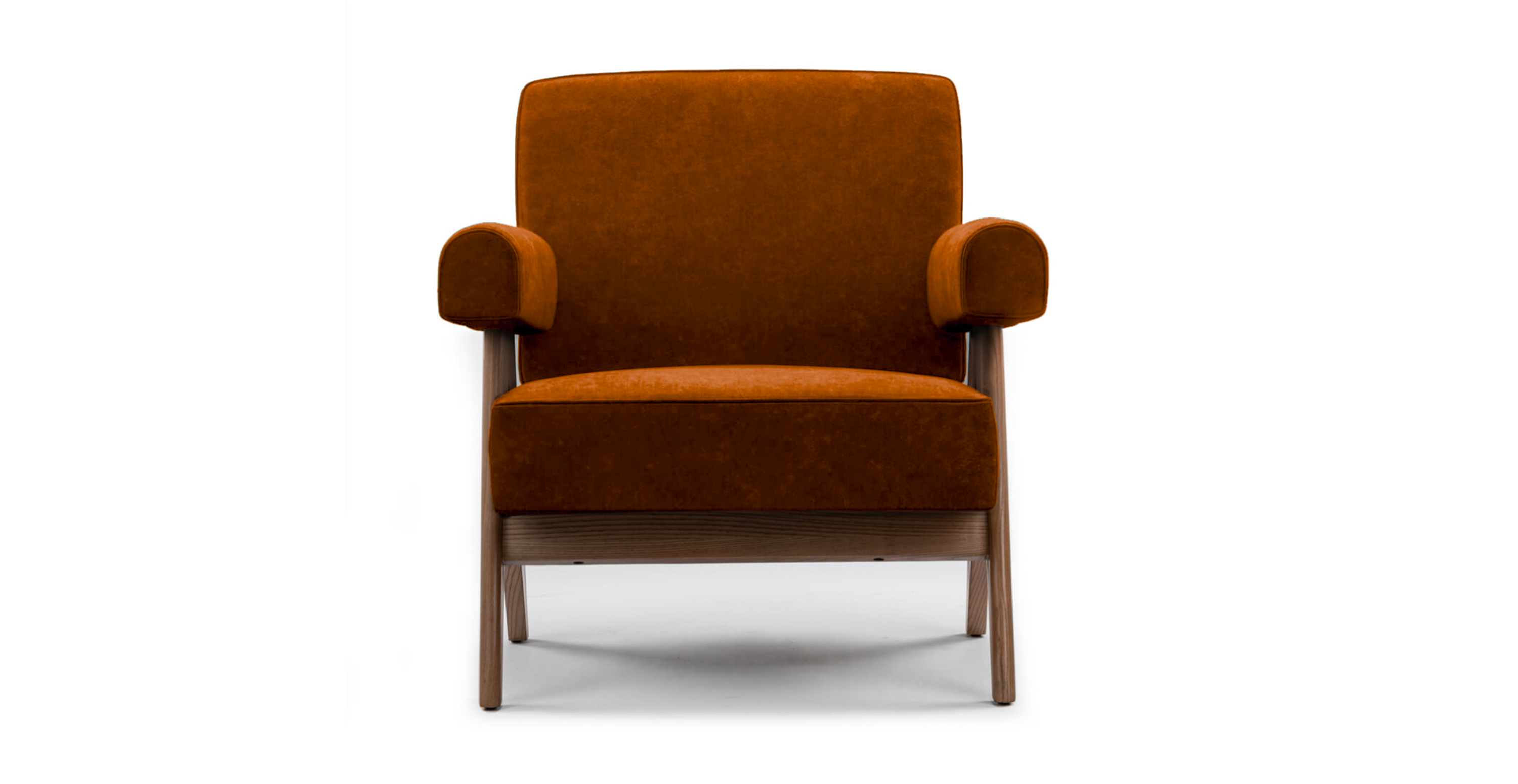 Pierre Jeanneret Capitol Complex Armchair -  Chenille Orange Chenille