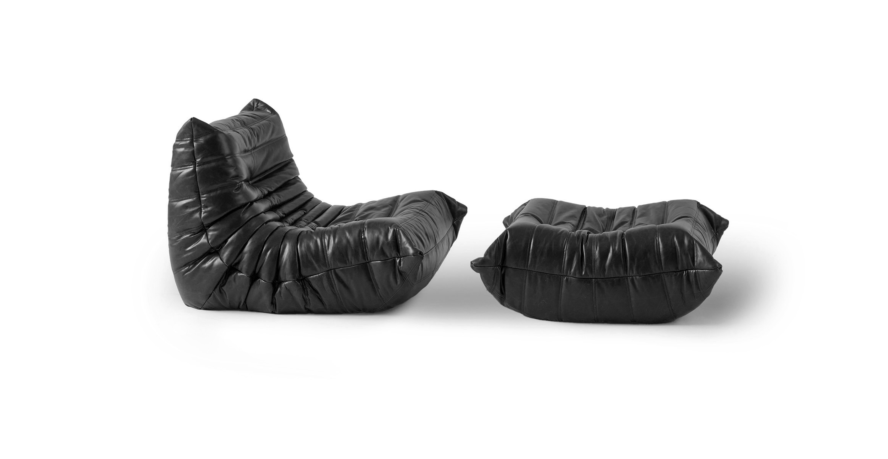 MCM Michel Ducaroy Modular Leather Lounge Chair & Ottoman | Configuration A - Black Leather