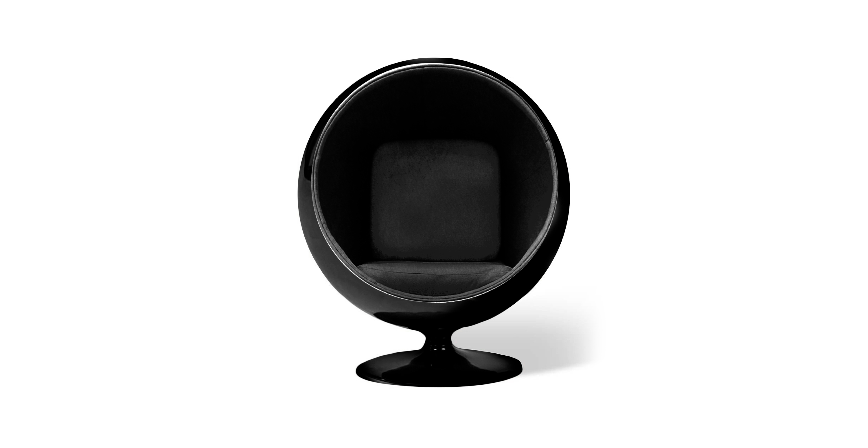 Mid Century Eero Aarnio Ball Chair - Glossy Black Shell -  Chenille Black
