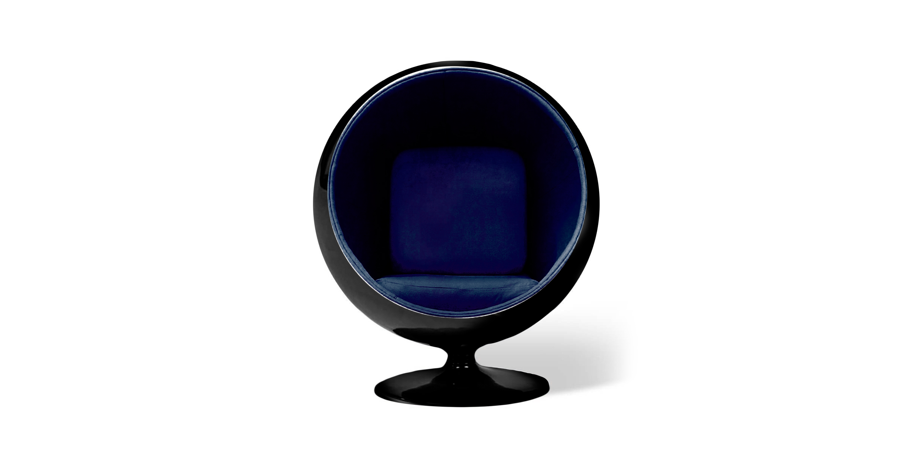 Eero Aarnio Ball Chair - Glossy Black Shell -  Chenille Blue
