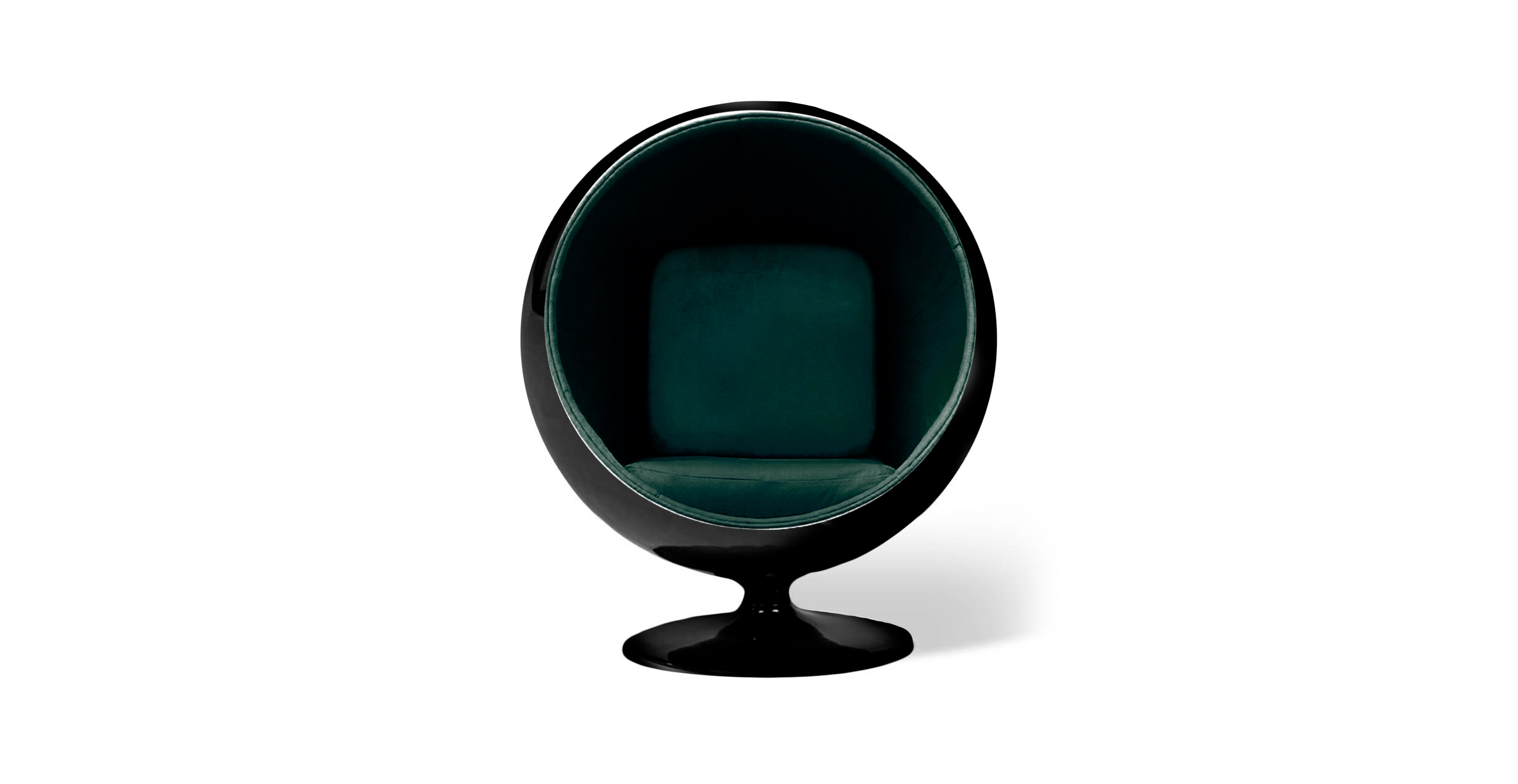 MCM Eero Aarnio Ball Chair - Glossy Black Shell -  Chenille Green