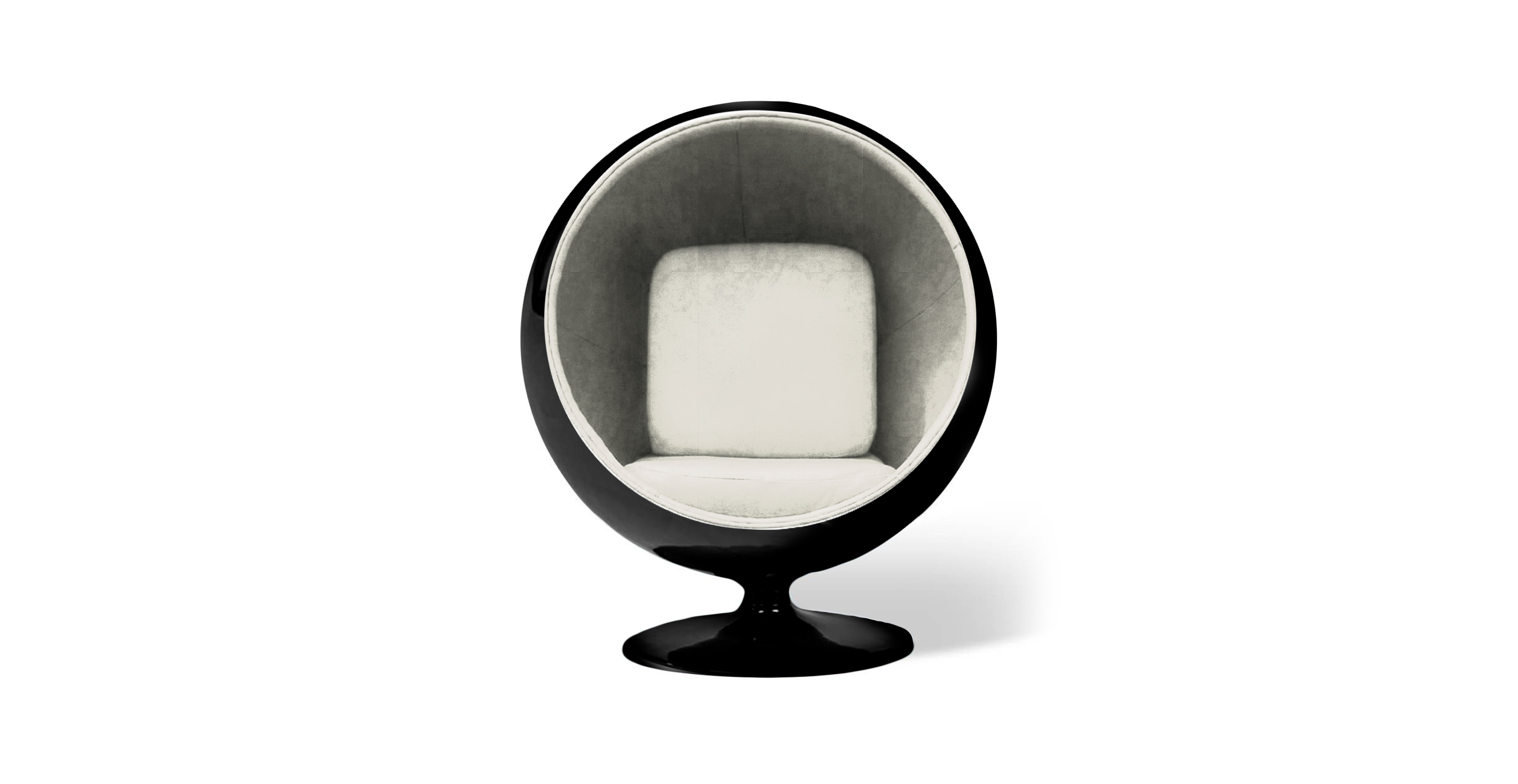 Eero Aarnio Ball Chair - Glossy Black Shell -  Chenille Beige