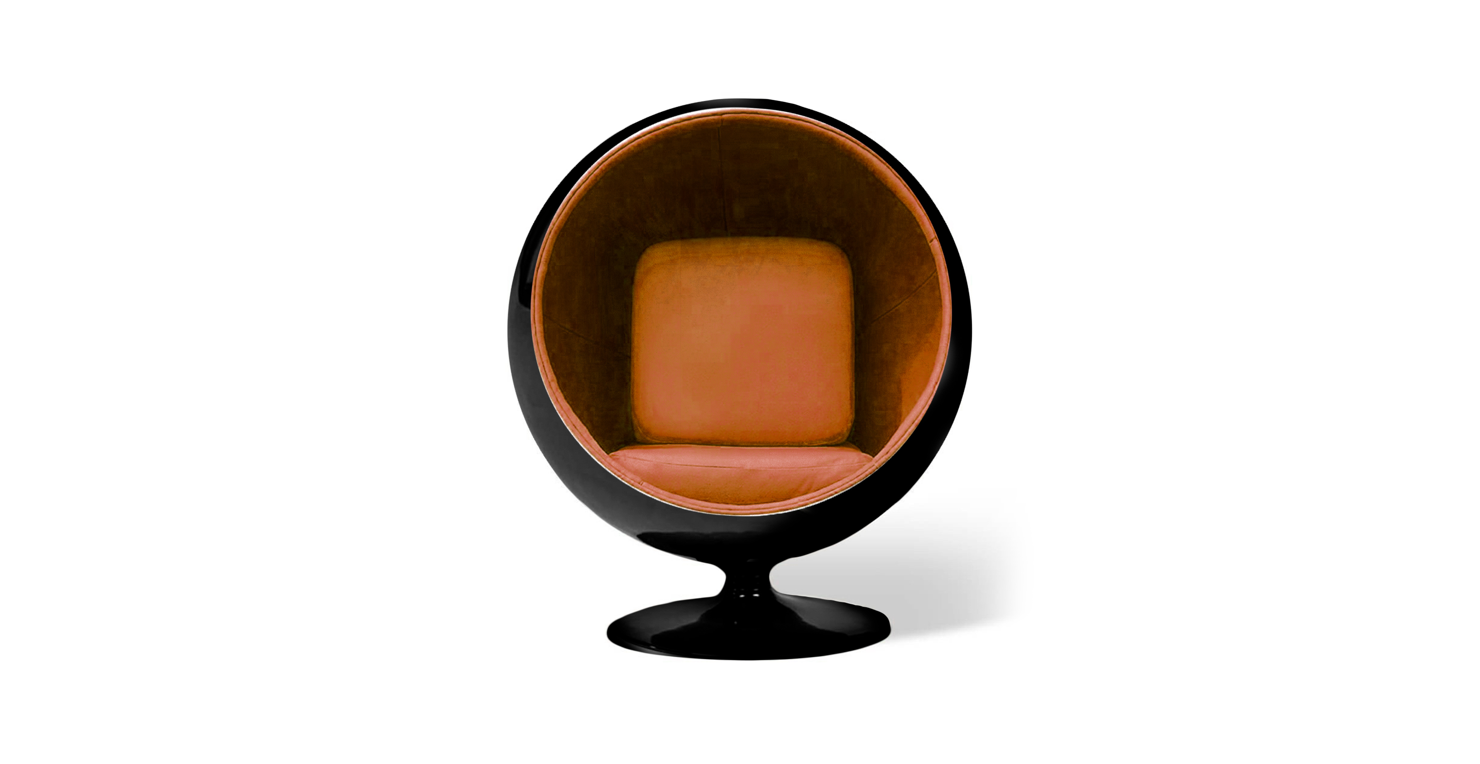 Eero Aarnio Ball Chair - Glossy Black Shell -  Chenille Orange