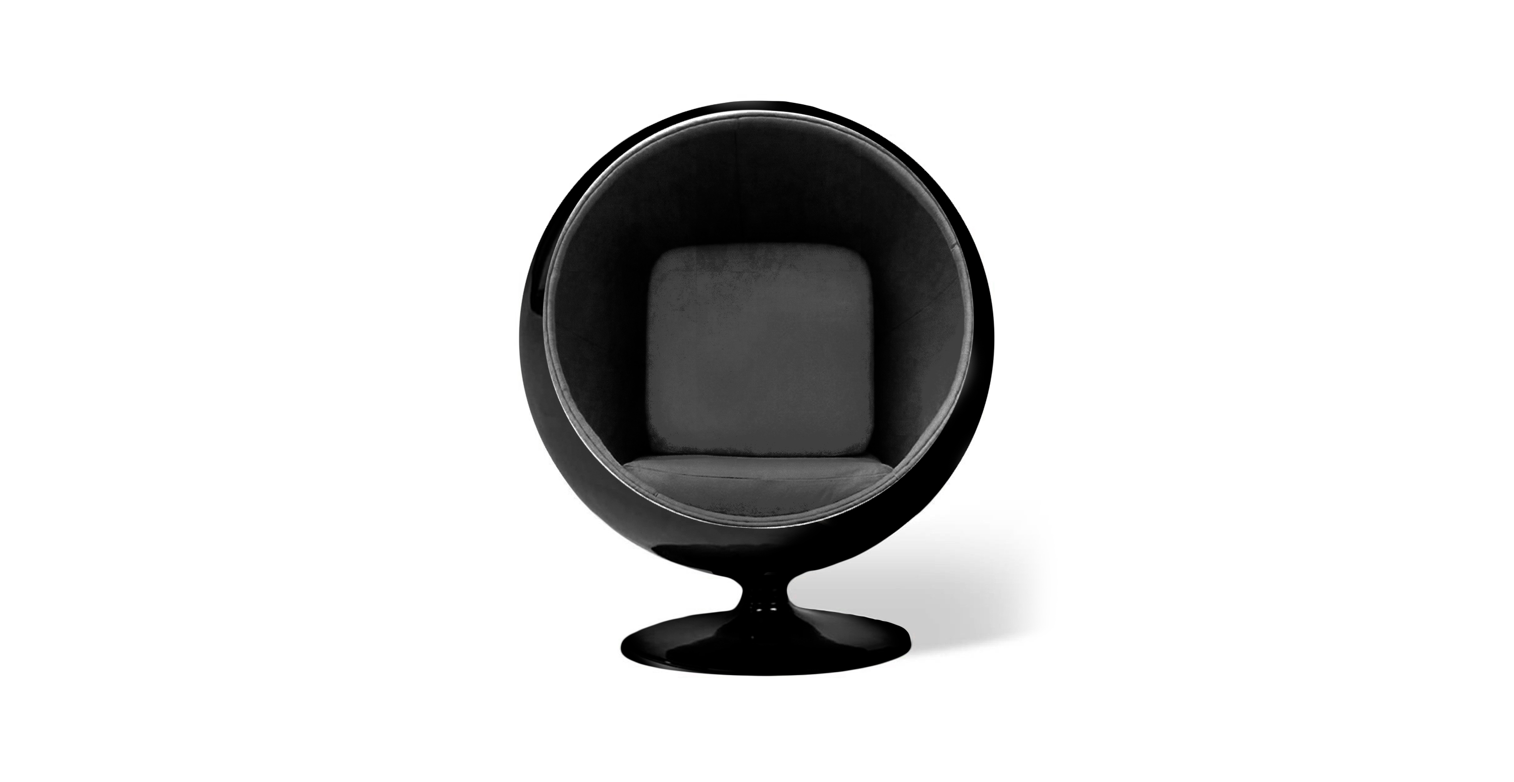 Eero Aarnio Ball Chair - Glossy Black Shell -  Chenille Dark Gray
