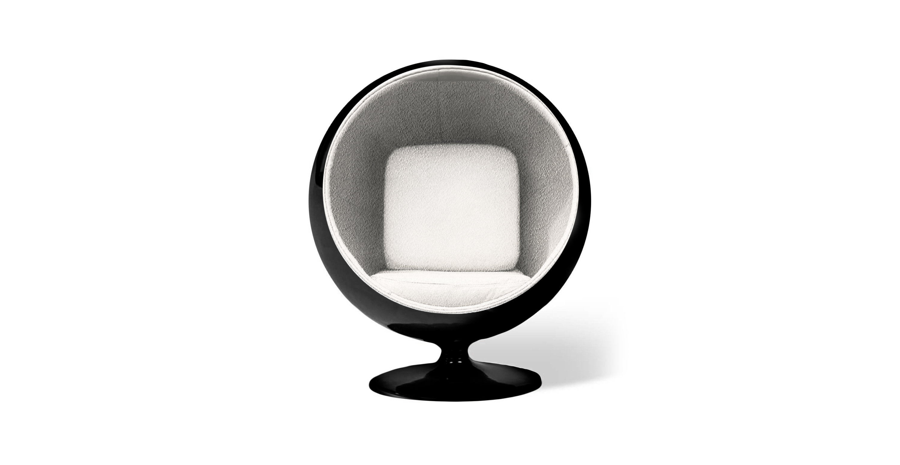 Eero Aarnio Ball Chair - Glossy Black Shell -  Boucle White Boucle