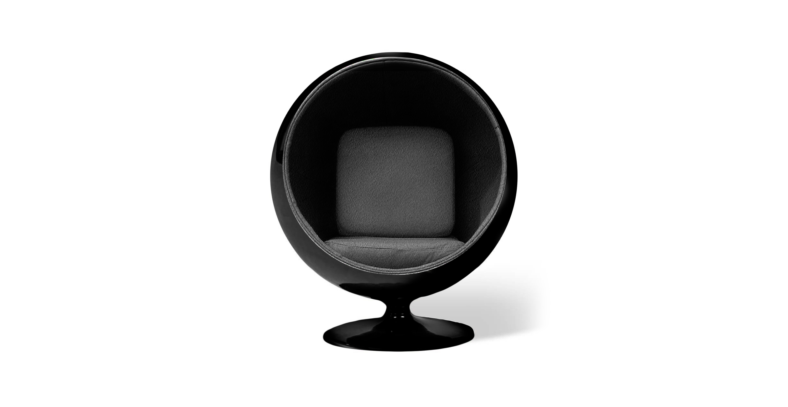 Eero Aarnio Ball Chair - Glossy Black Shell -  Boucle Gray Boucle