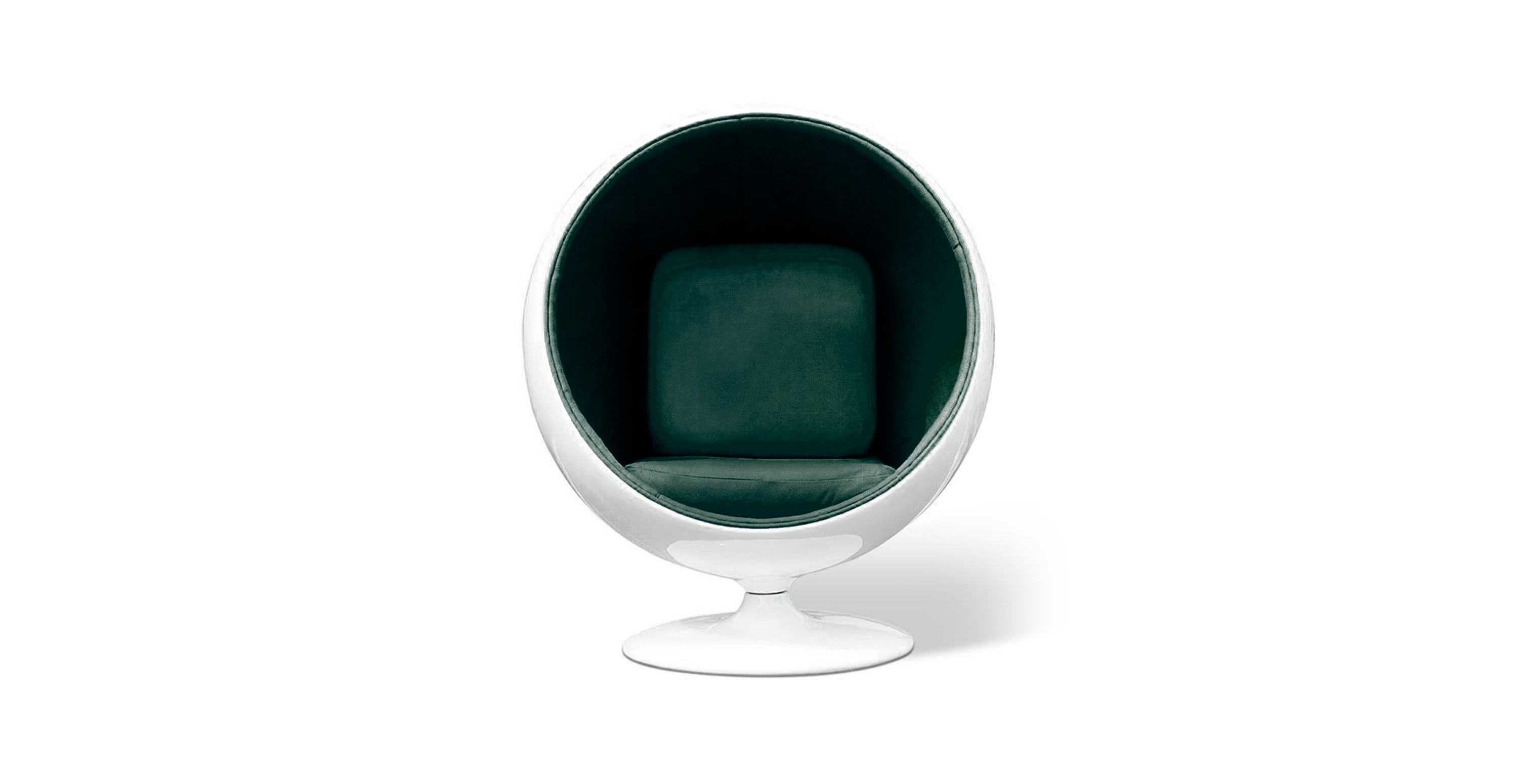 Eero Aarnio Ball Chair - Glossy White Shell -  Chenille Green