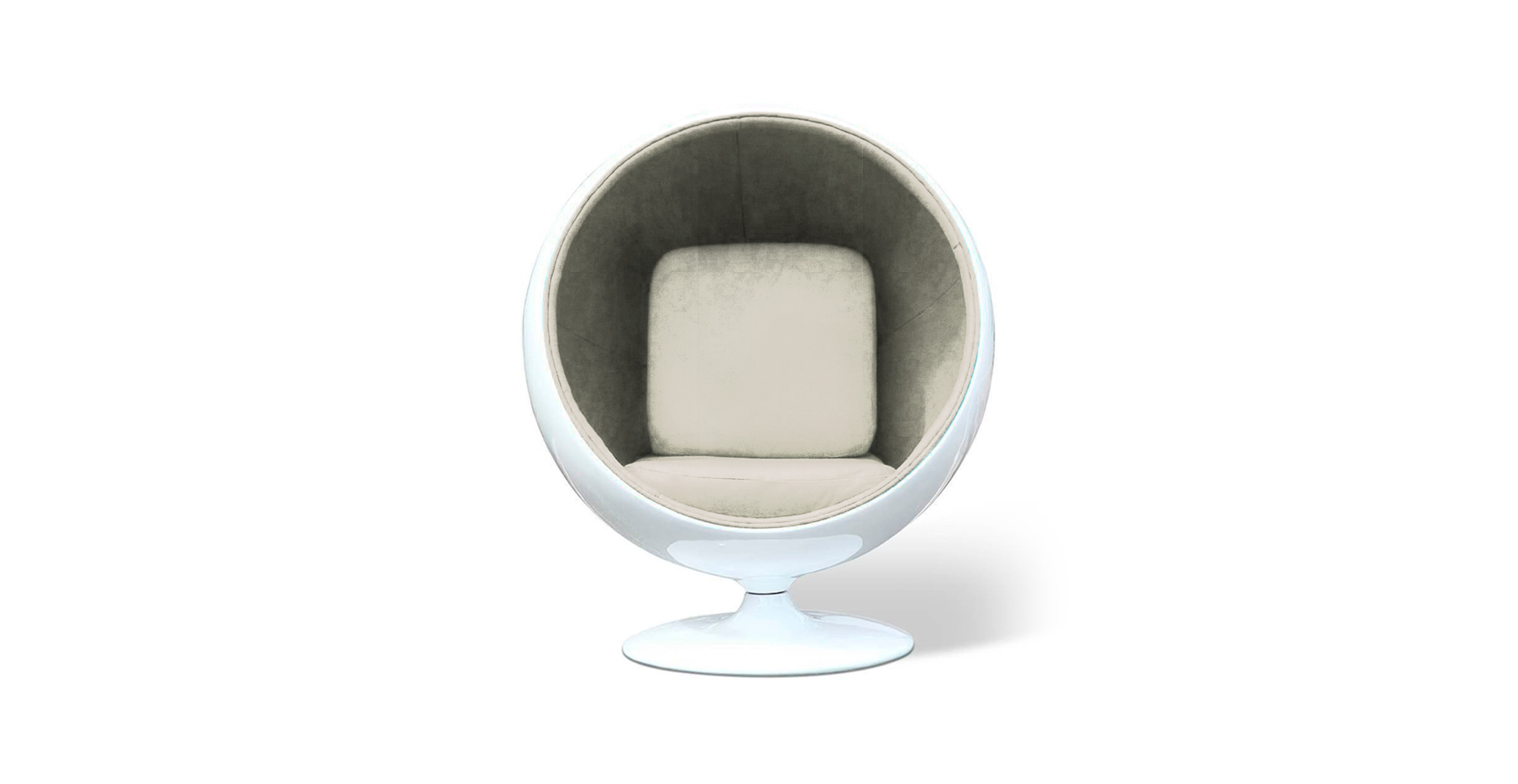 Eero Aarnio Ball Chair - Glossy White Shell -  Chenille Beige
