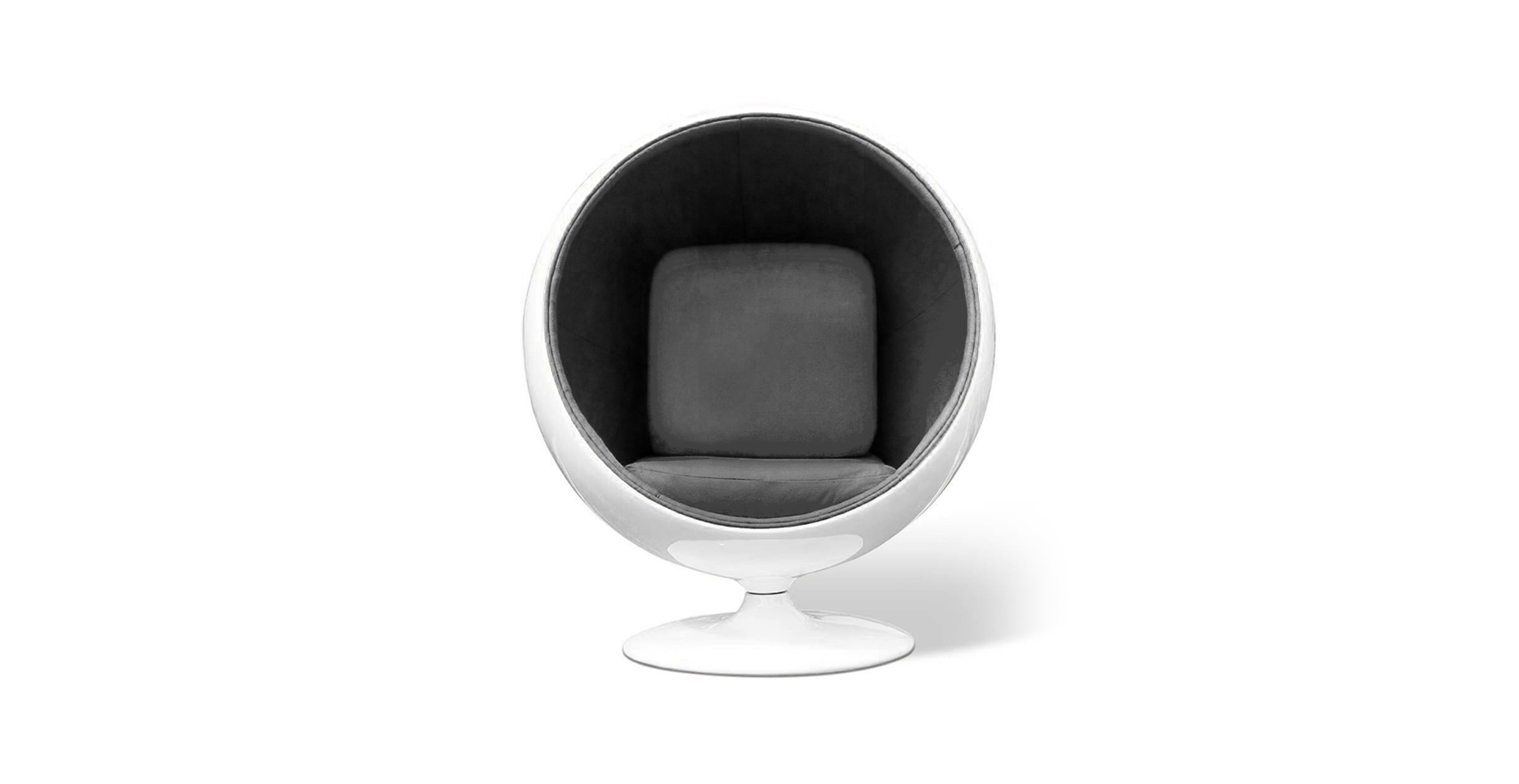 Eero Aarnio Ball Chair - Glossy White Shell -  Chenille Dark Gray