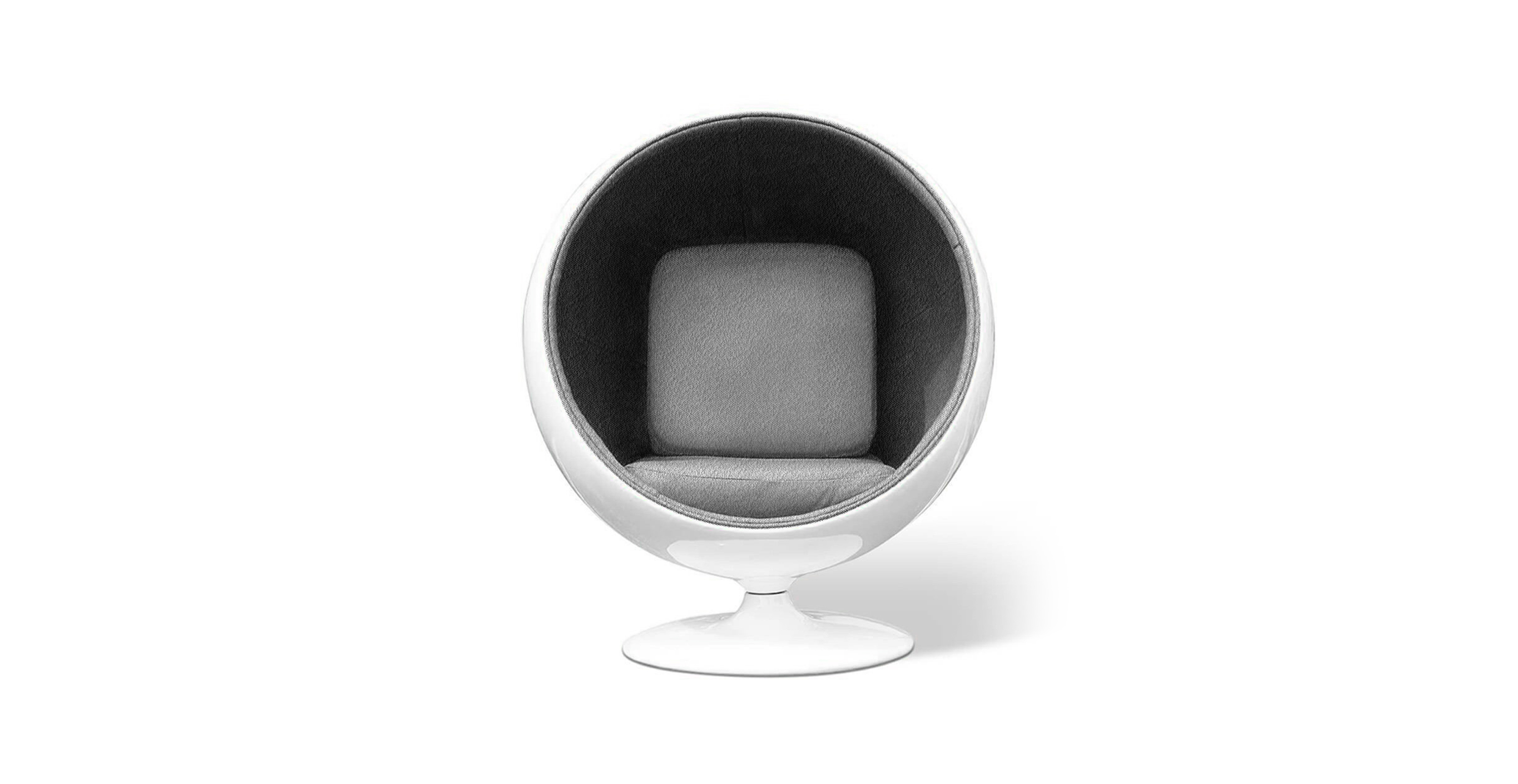 Eero Aarnio Ball Chair - Glossy White Shell -  Boucle Gray Boucle