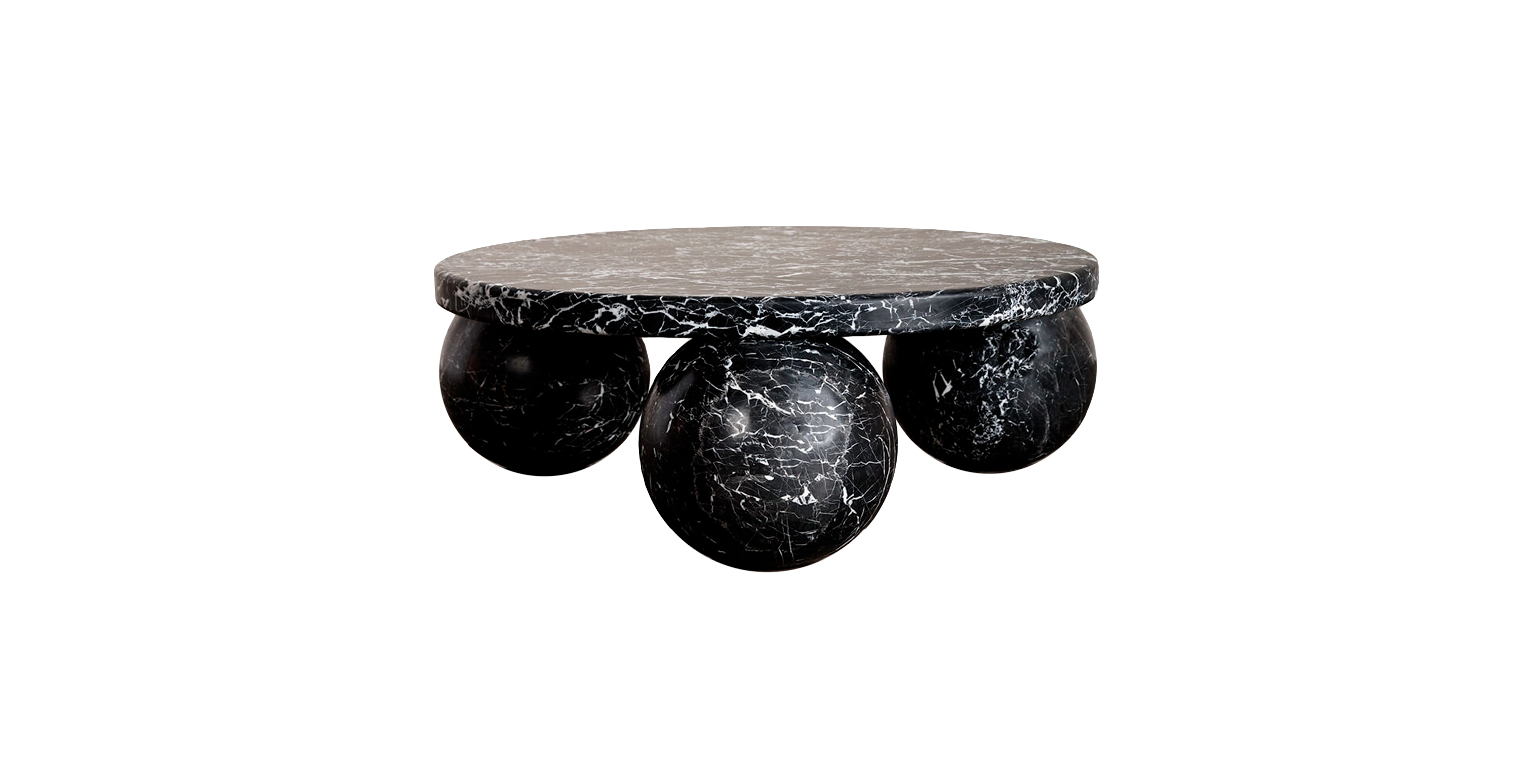 Morrow Round Marble Coffee Table - Ball Feet -  Marble Nero Marquina
