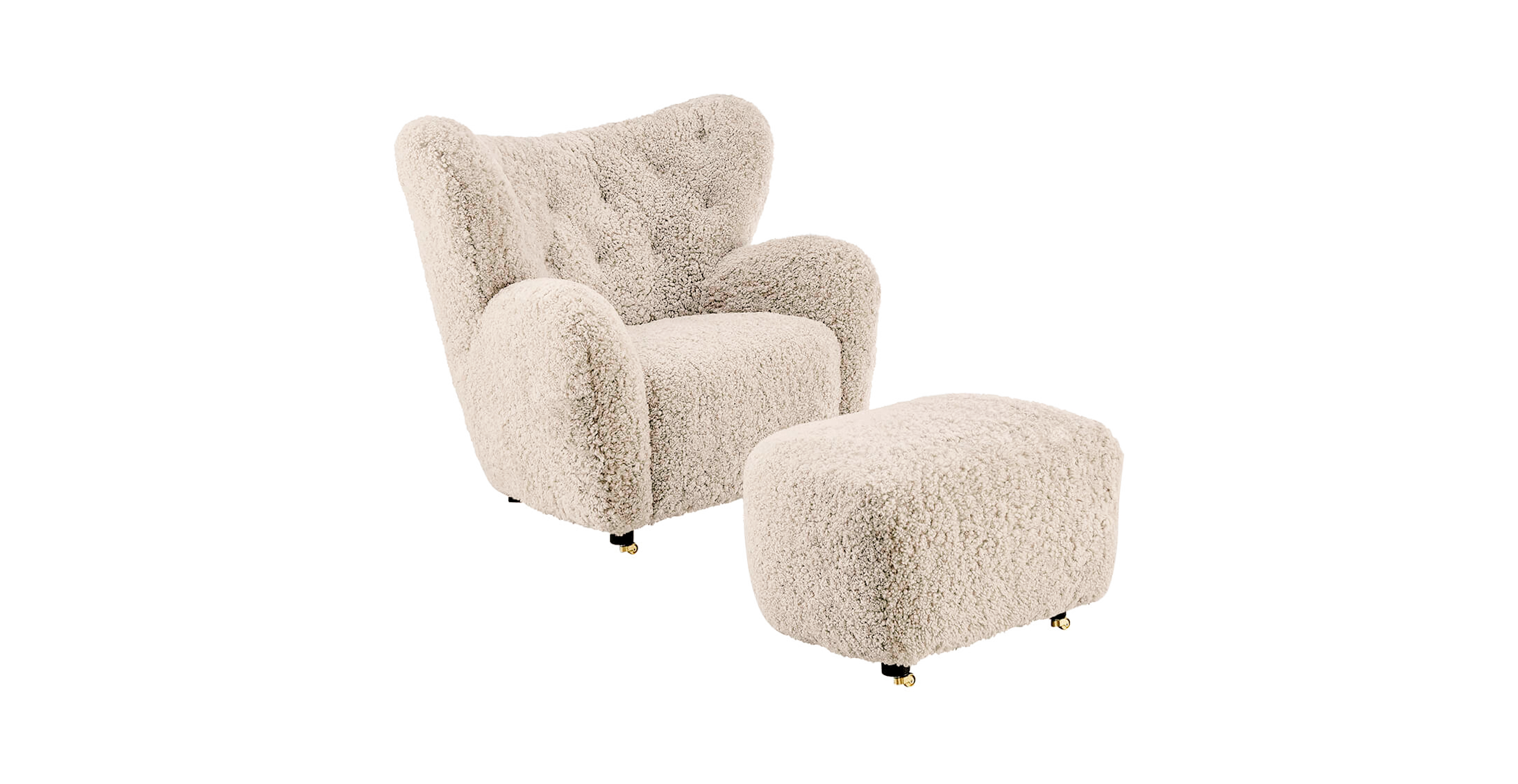 Flemming Lassen The Tired Man Sheepskin Lounge Chair & Footstool -  Faux Sheepskin Almond Beige