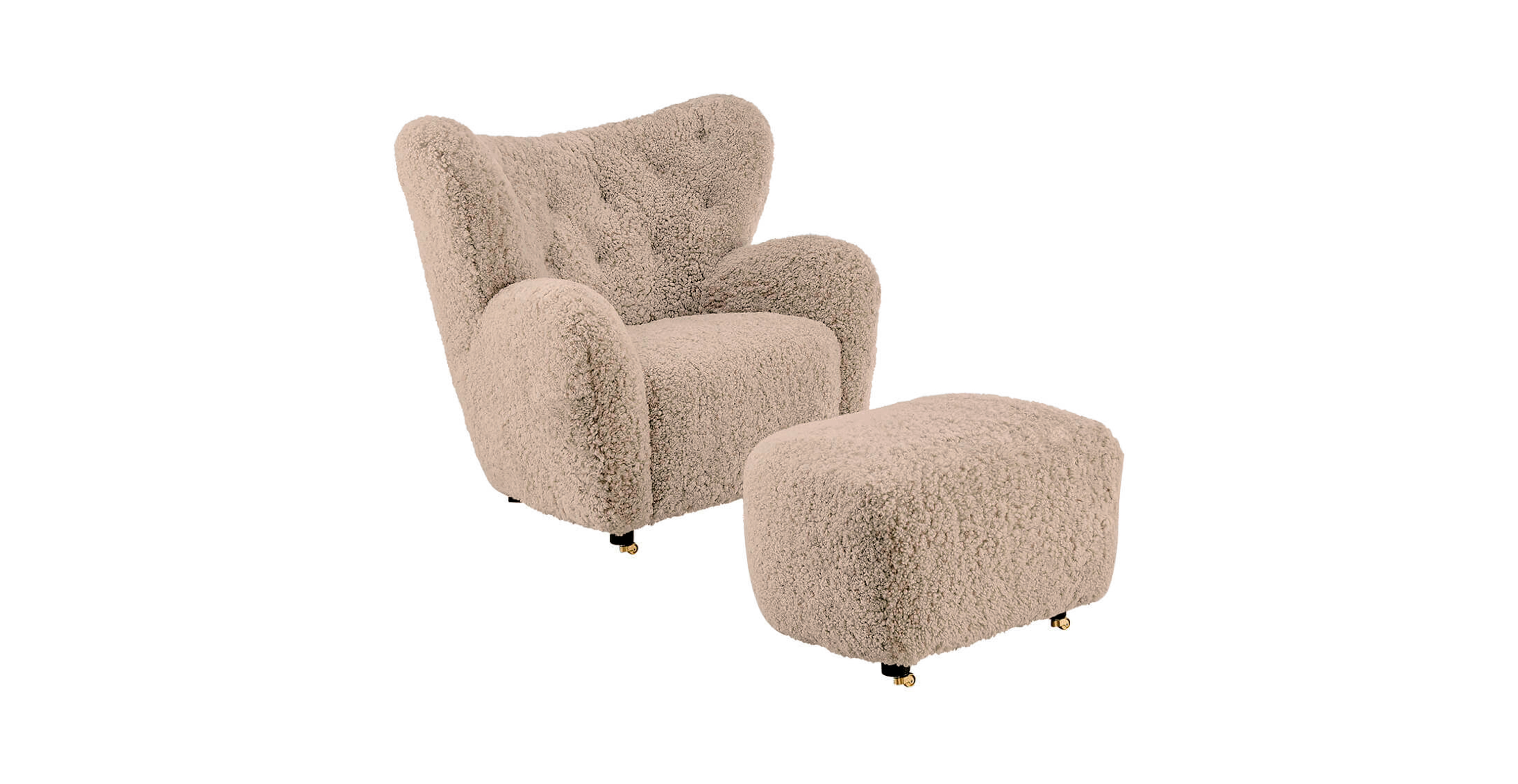 Flemming Lassen The Tired Man Sheepskin Lounge Chair & Footstool -  Faux Sheepskin Cocoa Nib