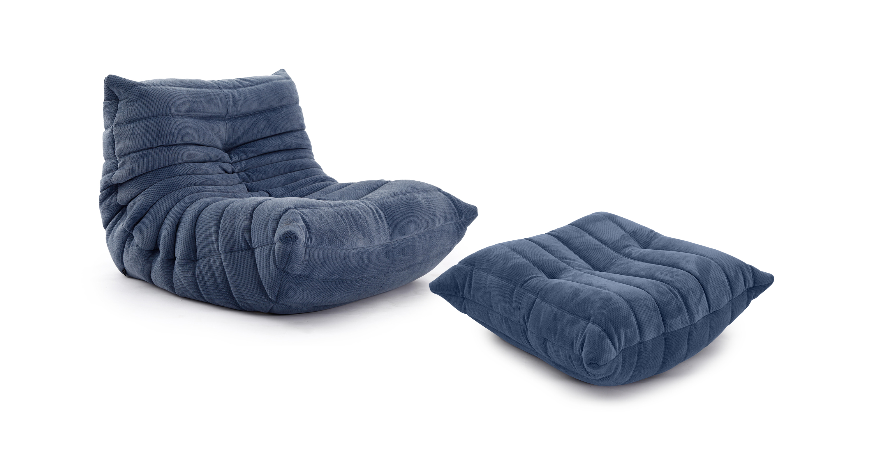 Michel Ducaroy Modular Fabric Lounge Chair & Ottoman | Configuration A - Corduroy Blue Corduroy