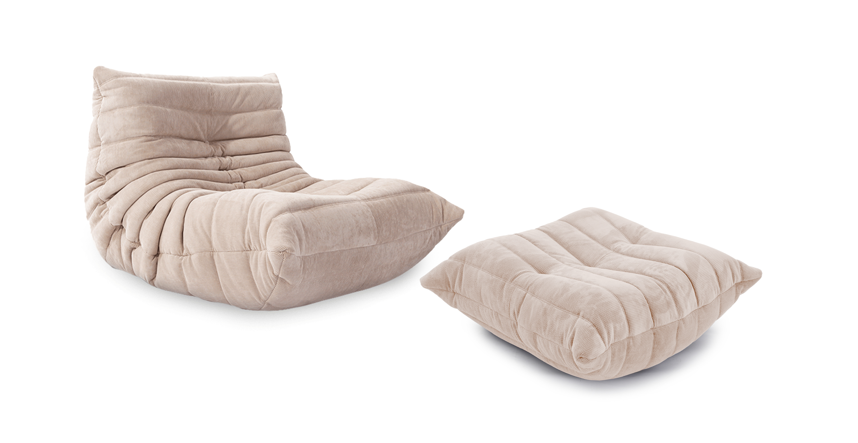 Michel Ducaroy Modular Fabric Lounge Chair & Ottoman | Configuration A - Corduroy Beige Corduroy