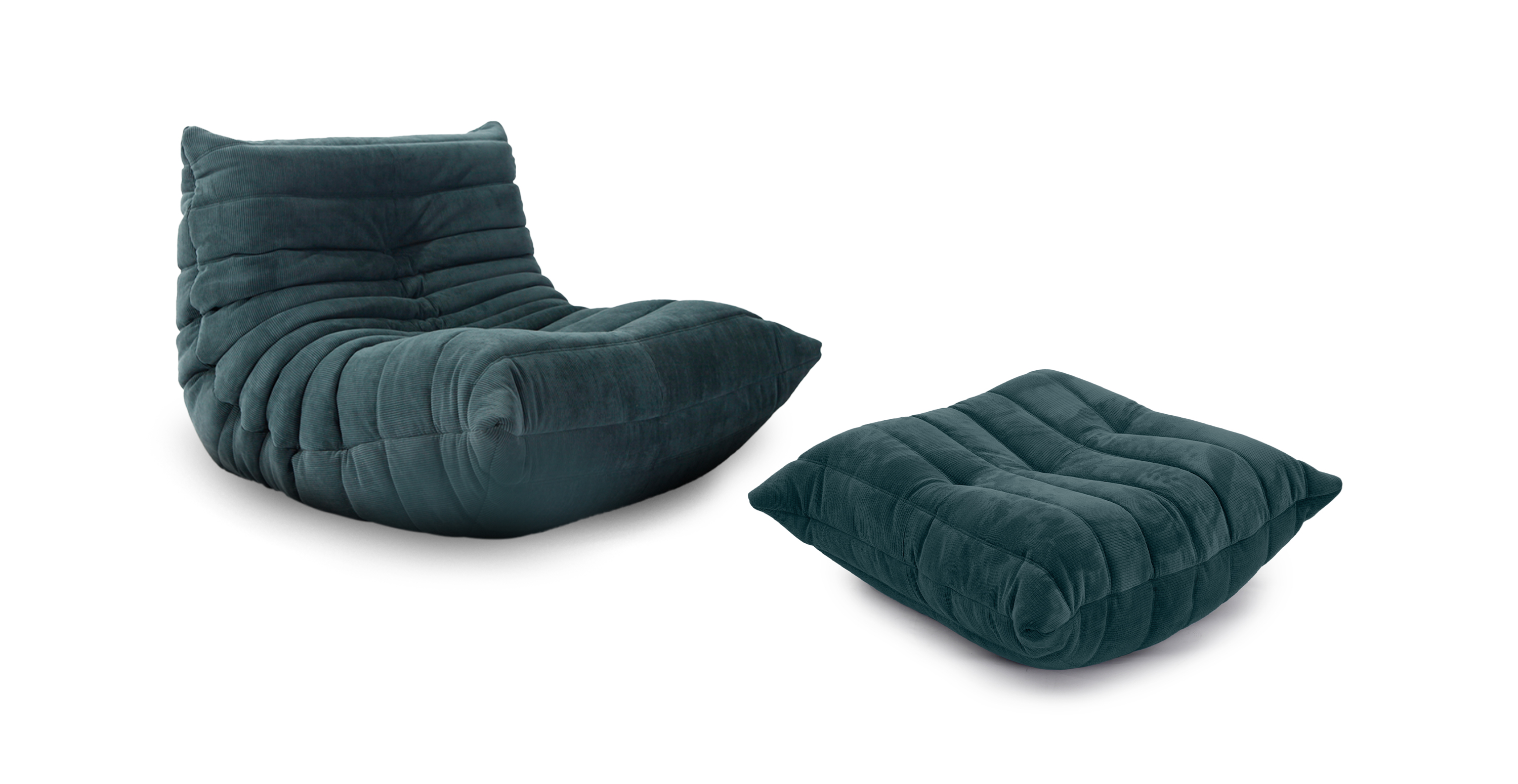 Michel Ducaroy Modular Fabric Lounge Chair & Ottoman | Configuration A - Corduroy Green Corduroy