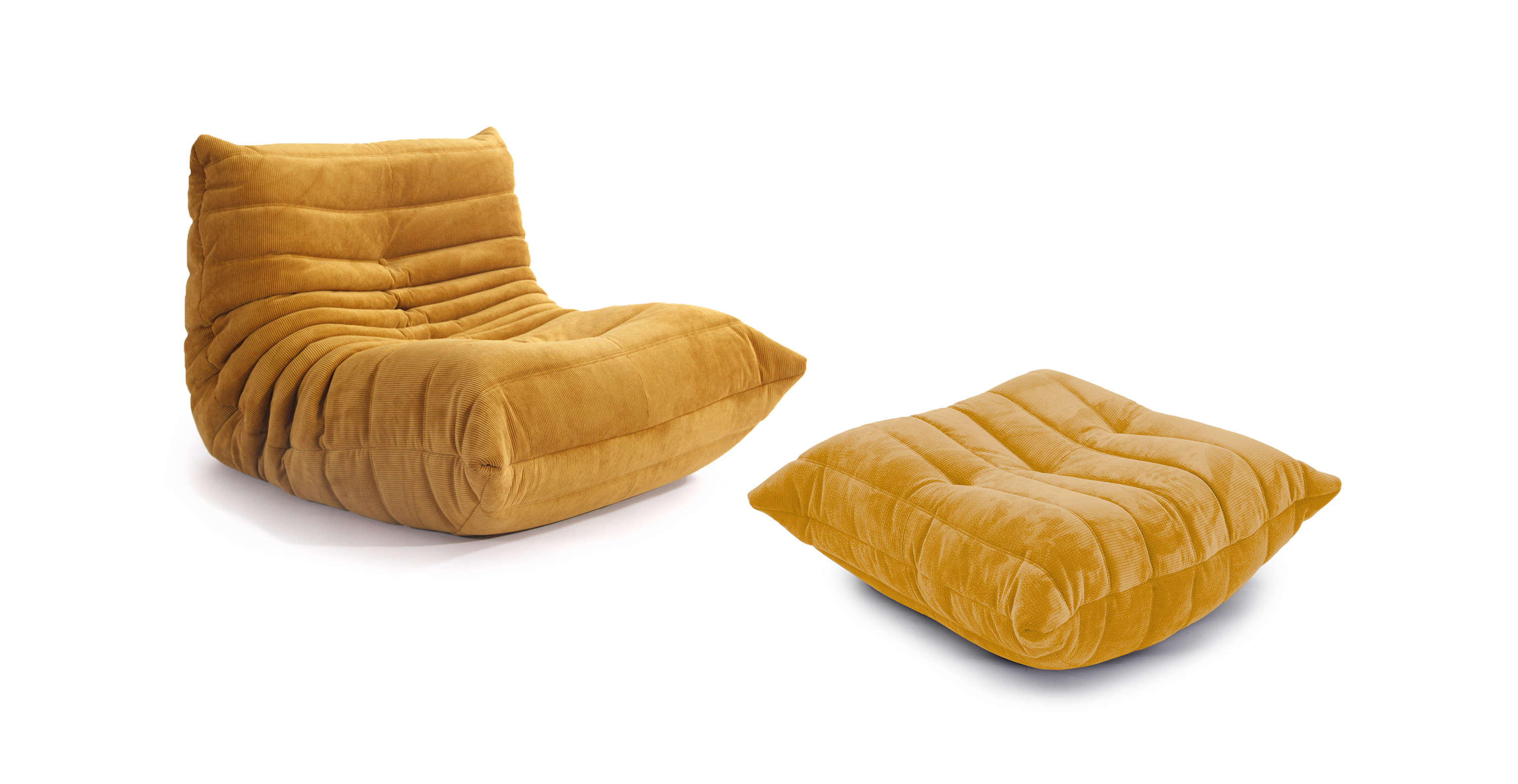 Michel Ducaroy Modular Fabric Lounge Chair & Ottoman | Configuration A - Corduroy Mustard Corduroy