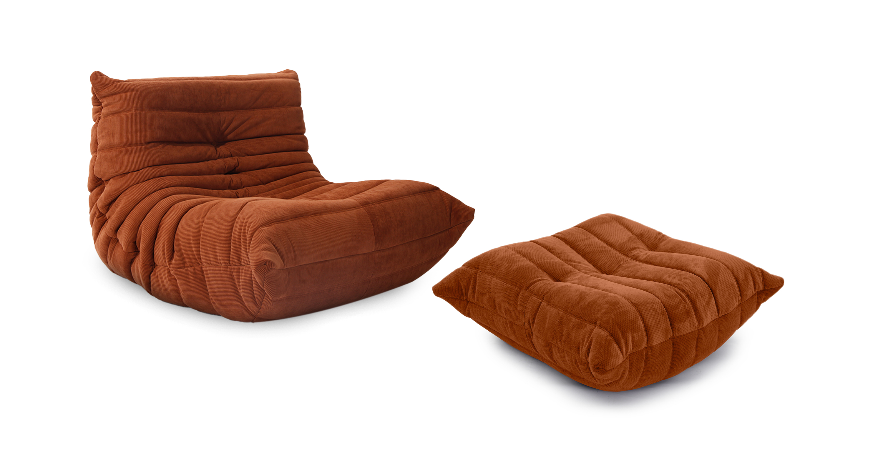 Michel Ducaroy Modular Fabric Lounge Chair & Ottoman | Configuration A - Corduroy Orange Corduroy