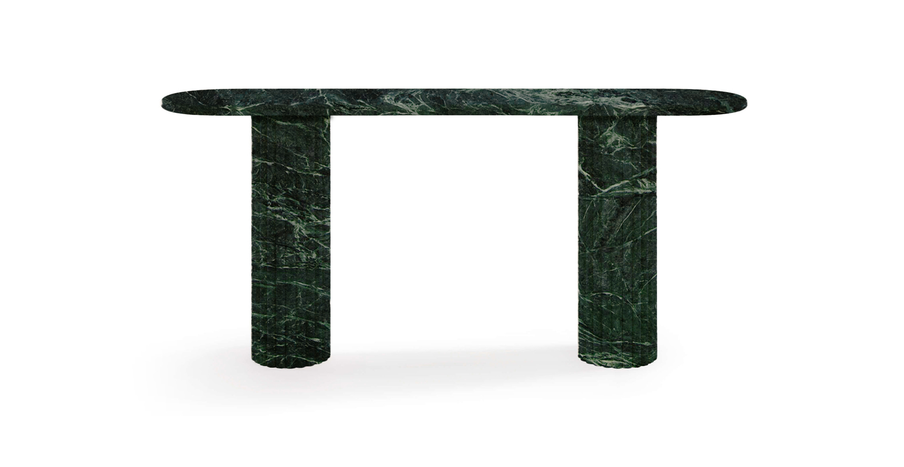 Colonna Fluted Long Travertine Console Table -  Marble Green Marble