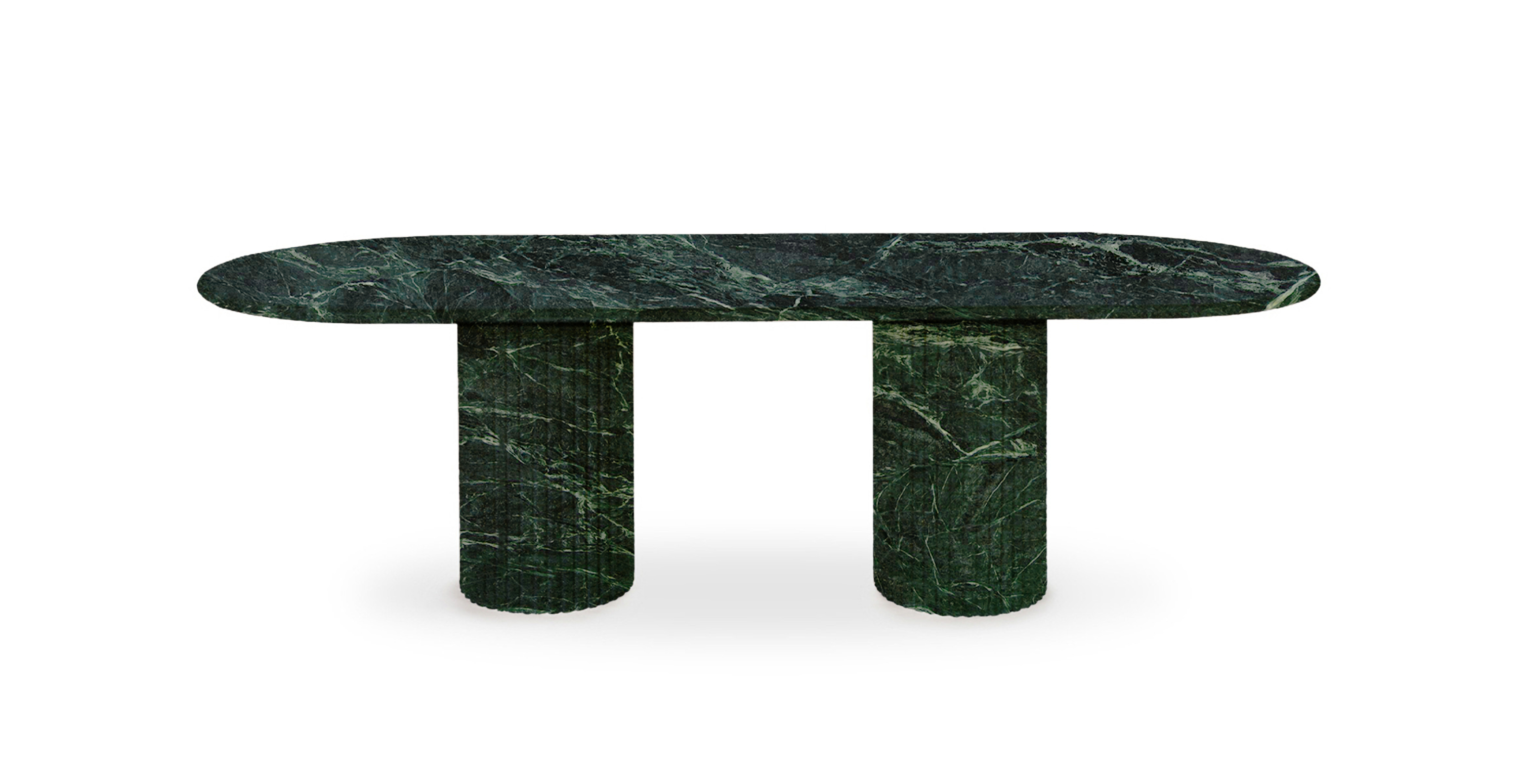 Colonna Fluted Oval Travertine Dining Table -  Marble Green Marble