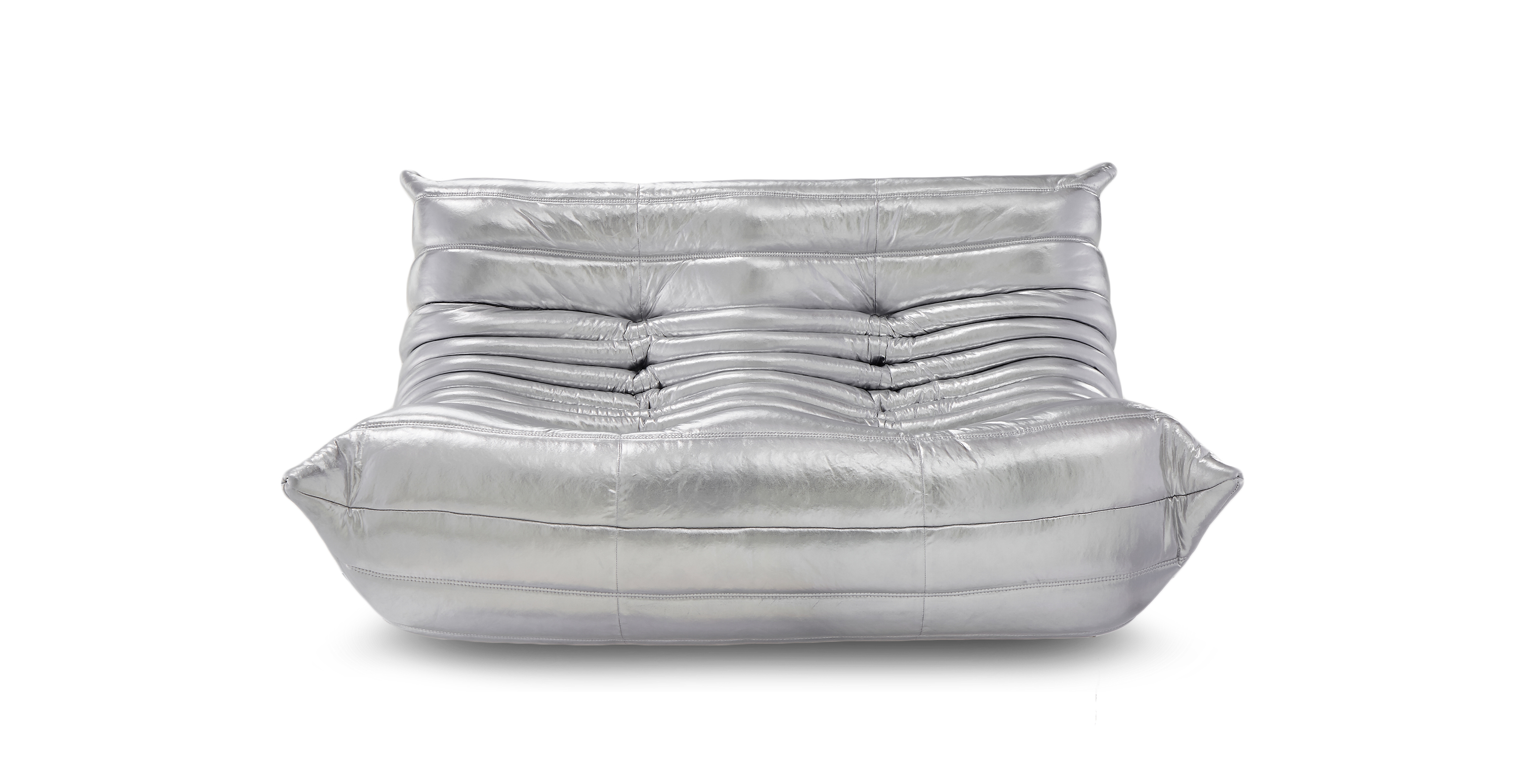 Michel Ducaroy Metallic Chrome Portside 2 Seater Fabric Loveseat - Chrome Metallic Silver
