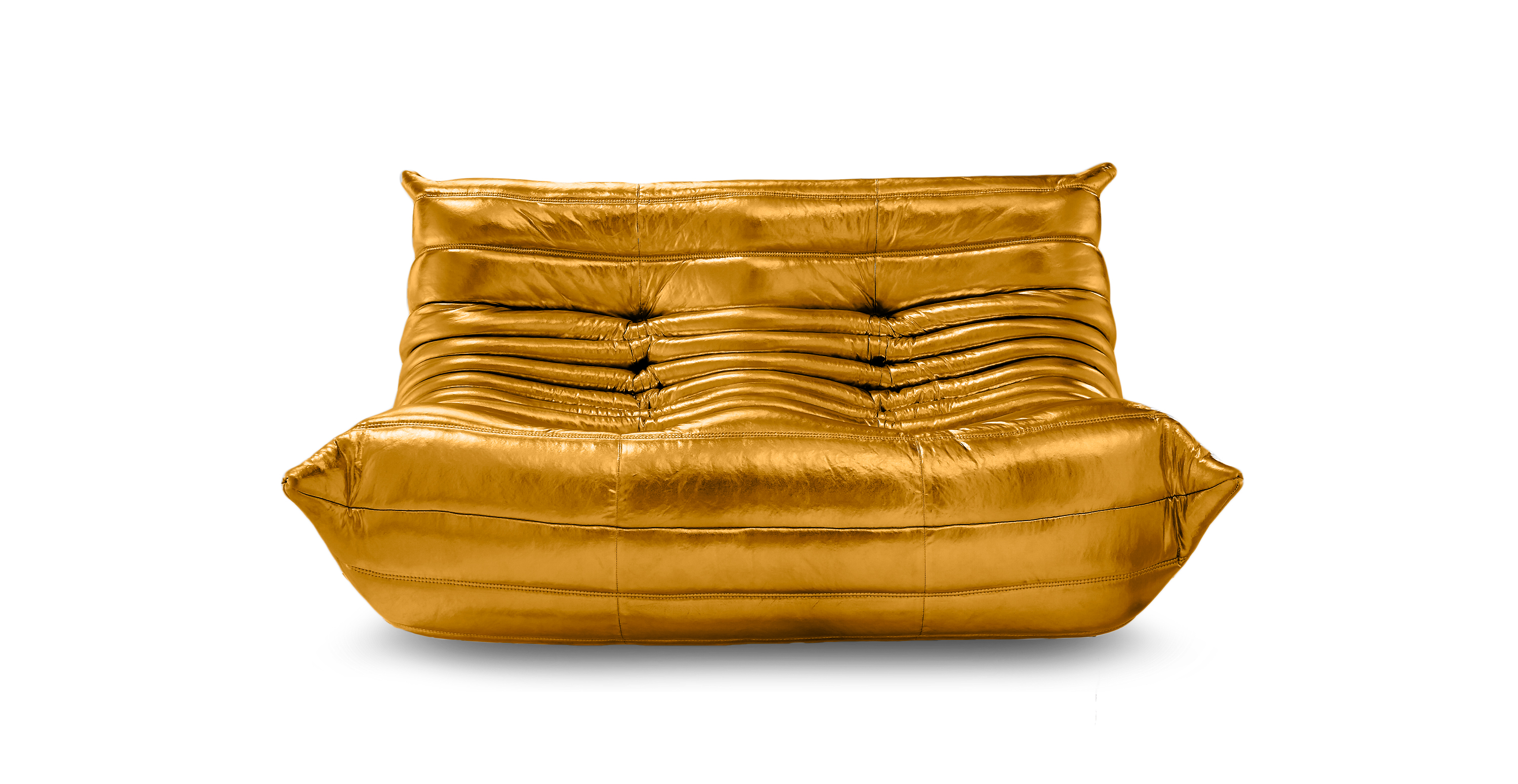 Michel Ducaroy Metallic Chrome Portside 2 Seater Fabric Loveseat -  Metallic Gold Chrome
