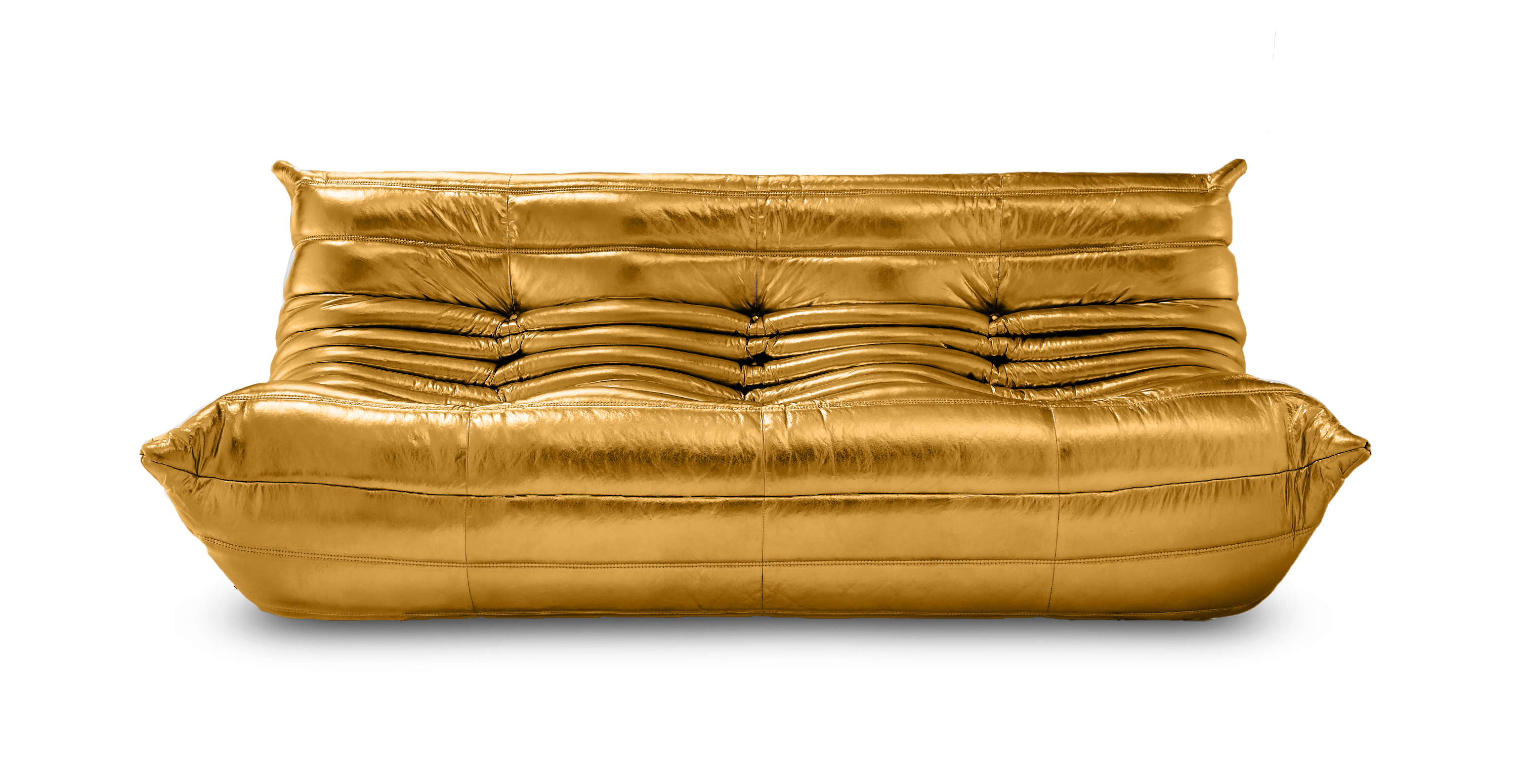 Mid Century Michel Ducaroy Metallic Chrome Quayside 3 Seater Fabric Sofa - Metallic Gold Chrome