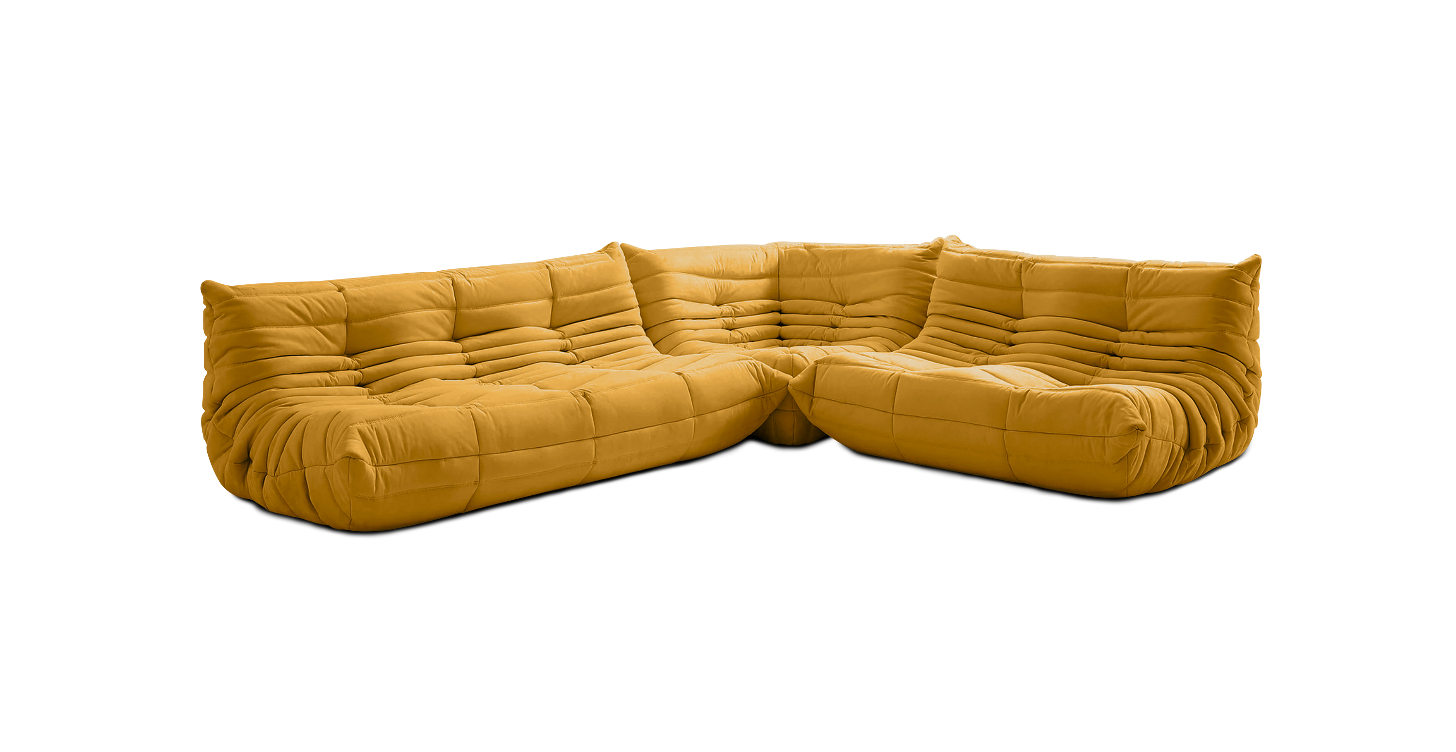 Mid Century Michel Ducaroy Modular Fabric Sectional Sofa Set | Configuration B -  Amber Yellow Alcantara Suede