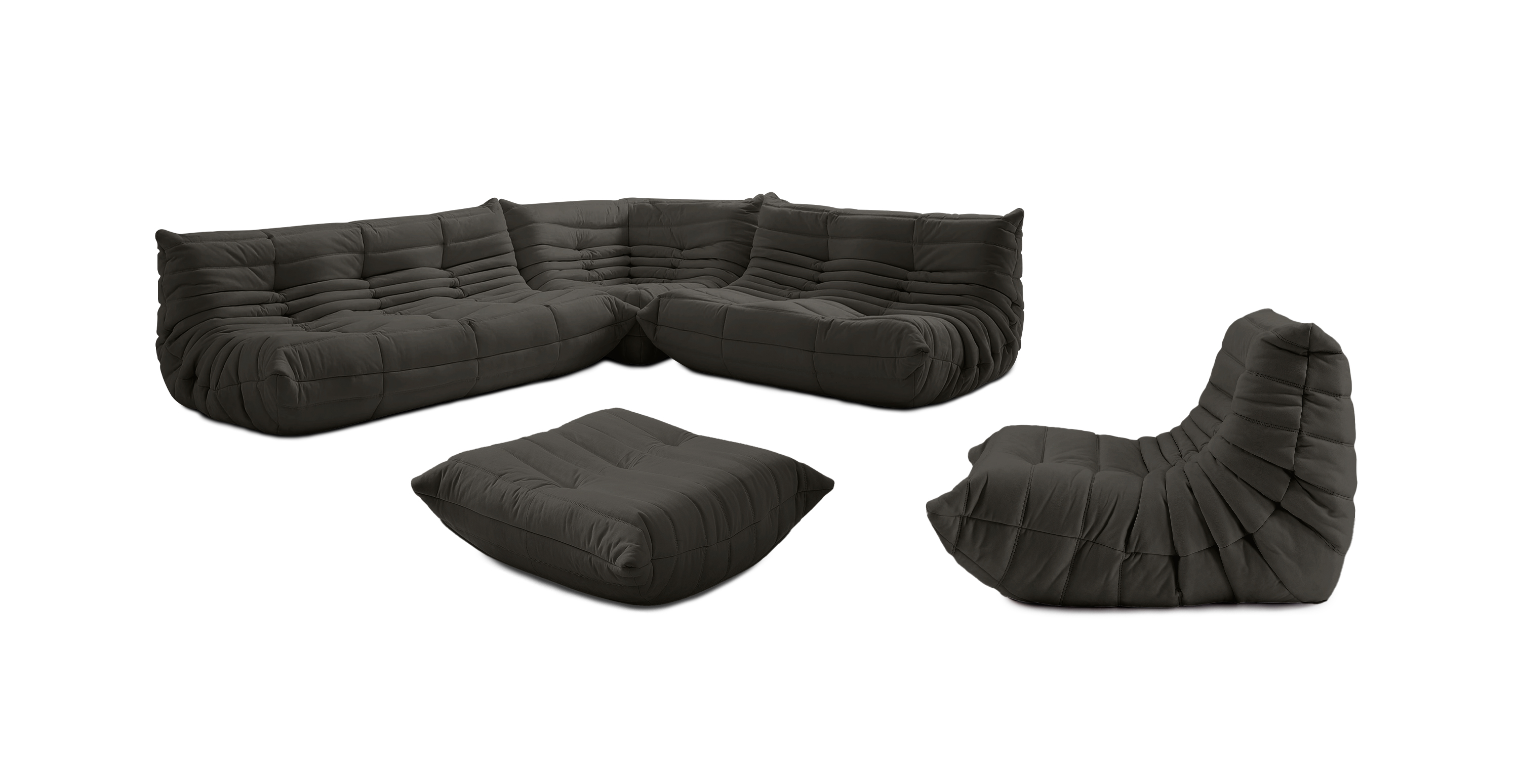 Michel Ducaroy Modular Fabric Sofa Set | Configuration E -  Alcantara Suede Gray