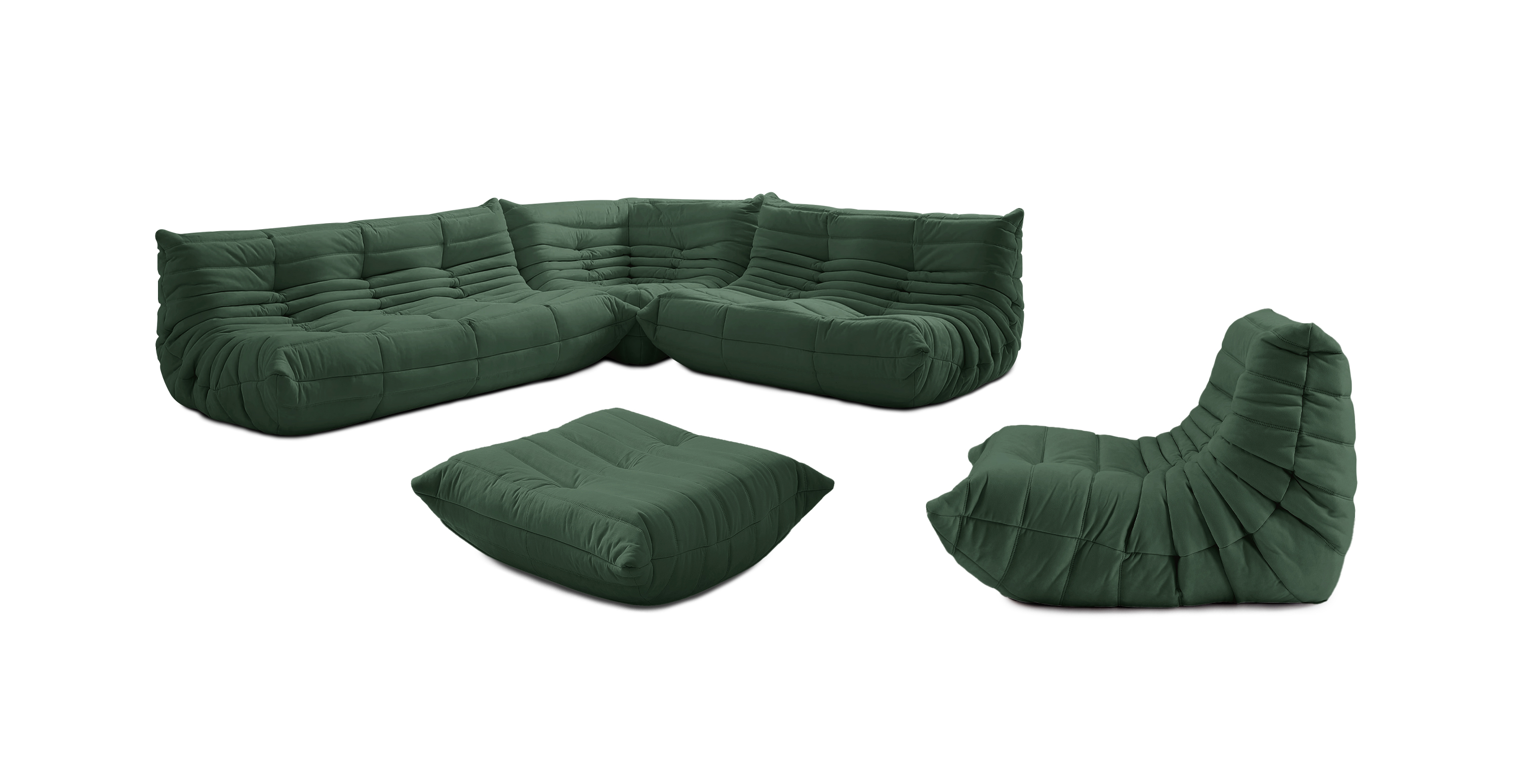 Michel Ducaroy Modular Fabric Sofa Set | Configuration E -  Alcantara Suede Green Alcantara Suede