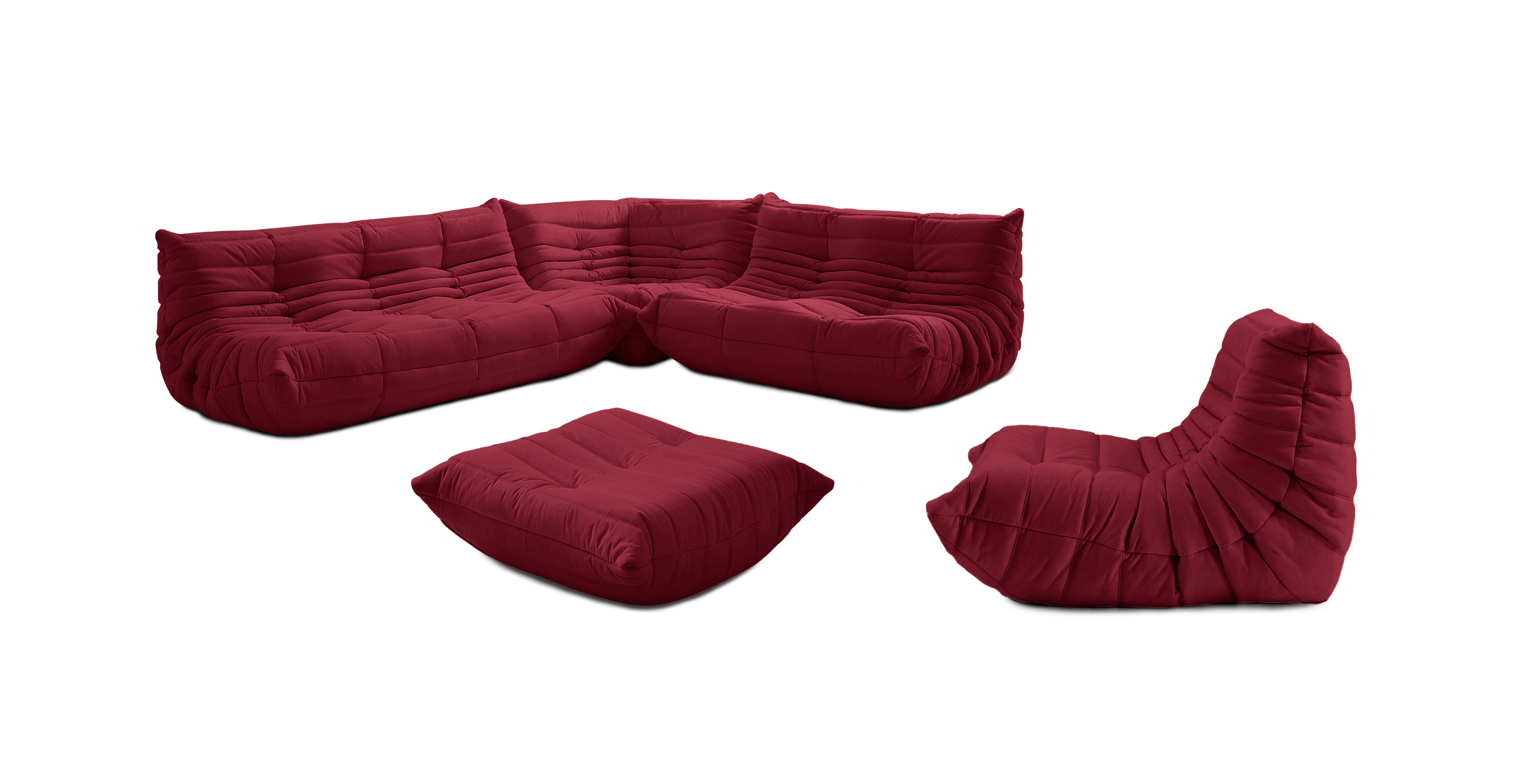 Michel Ducaroy Modular Fabric Sofa Set | Configuration E -  Alcantara Suede Red Burgundy