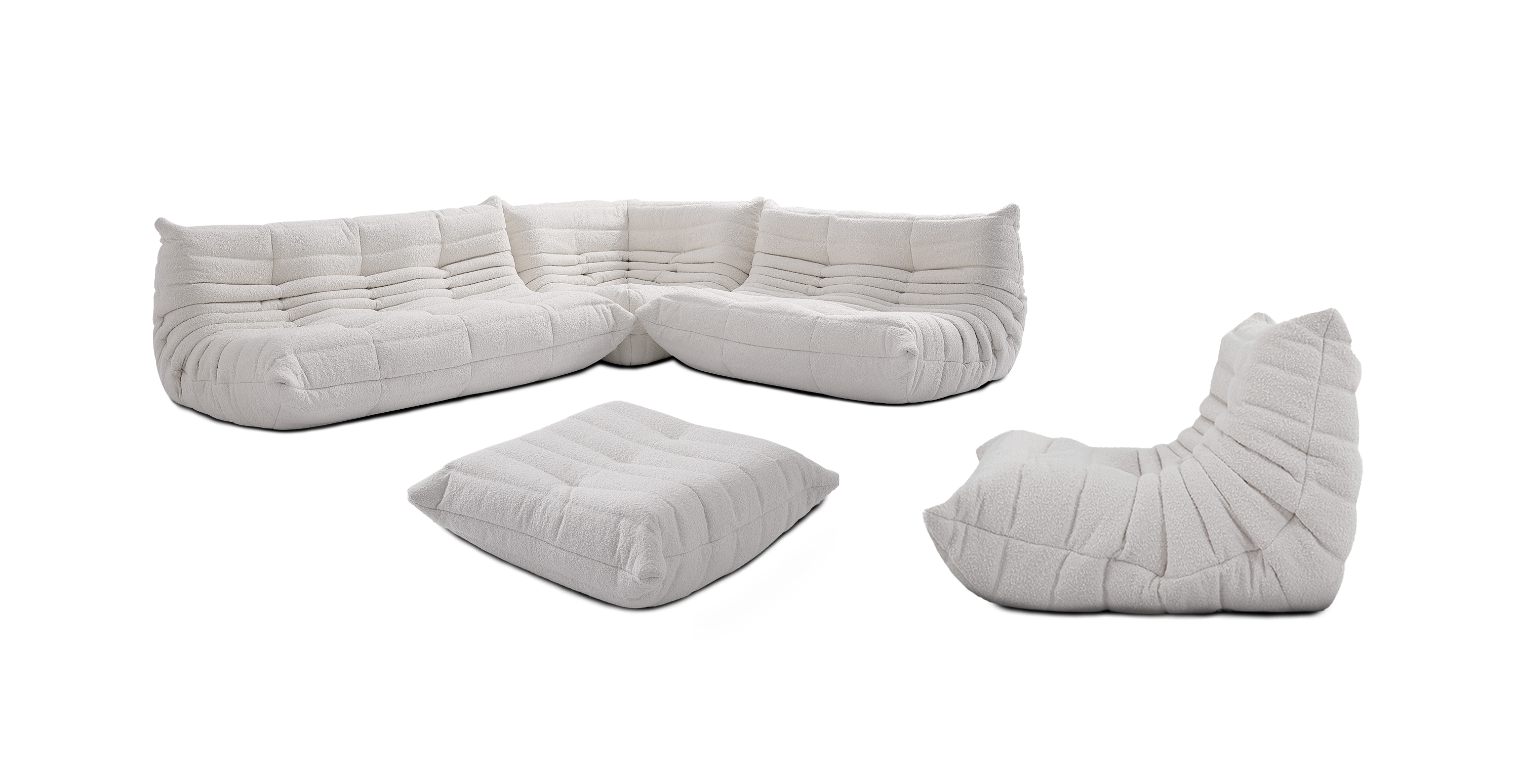Michel Ducaroy Modular Fabric Sofa Set | Configuration E -  Boucle White Boucle