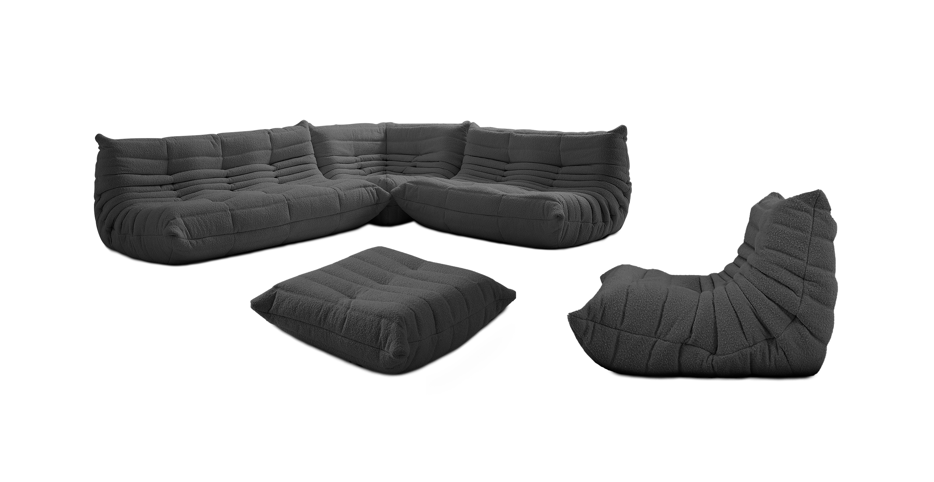 Michel Ducaroy Modular Fabric Sofa Set | Configuration E -  Boucle Gray Boucle