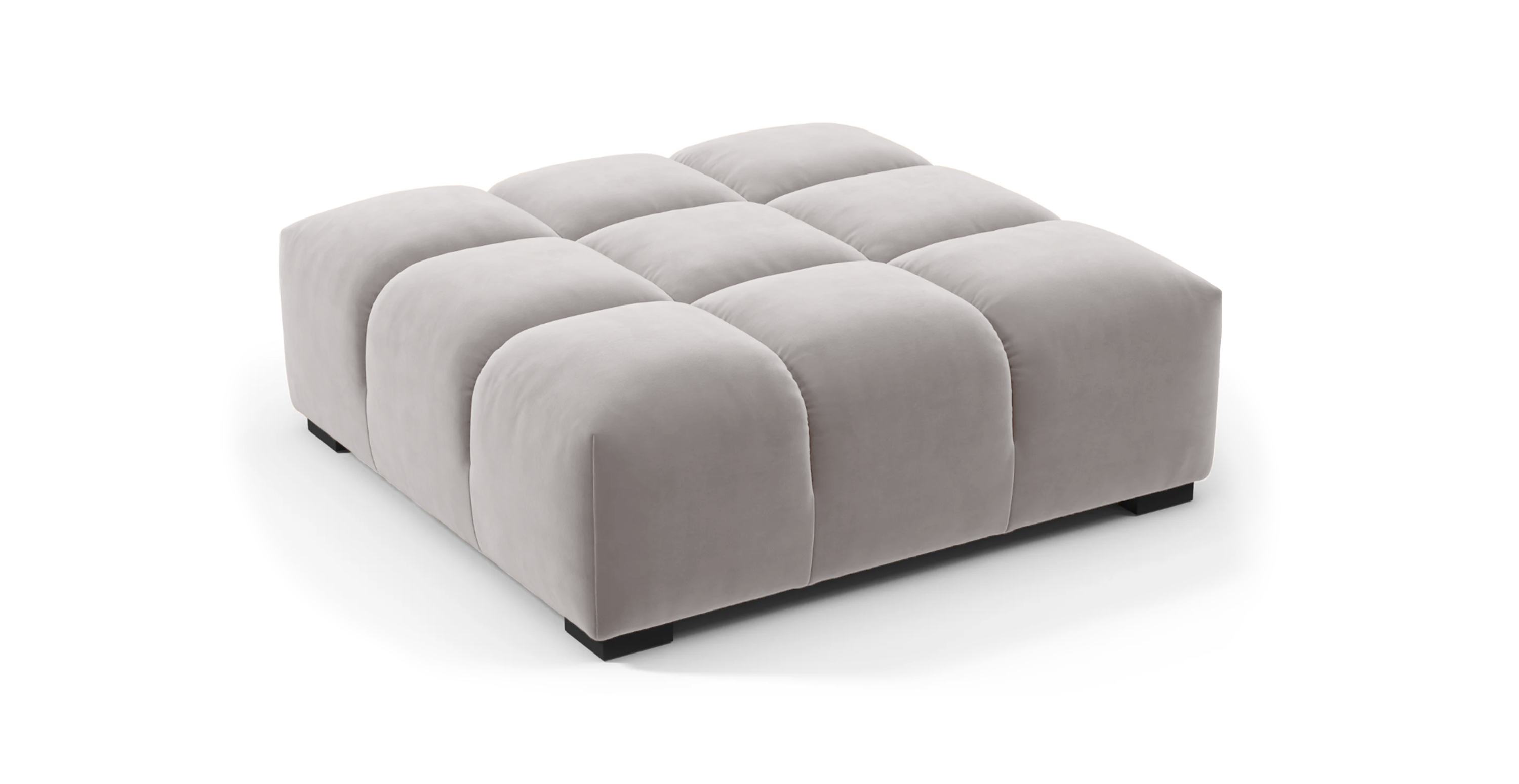 Tufted Ottoman -  Velvet Light Gray Velvet