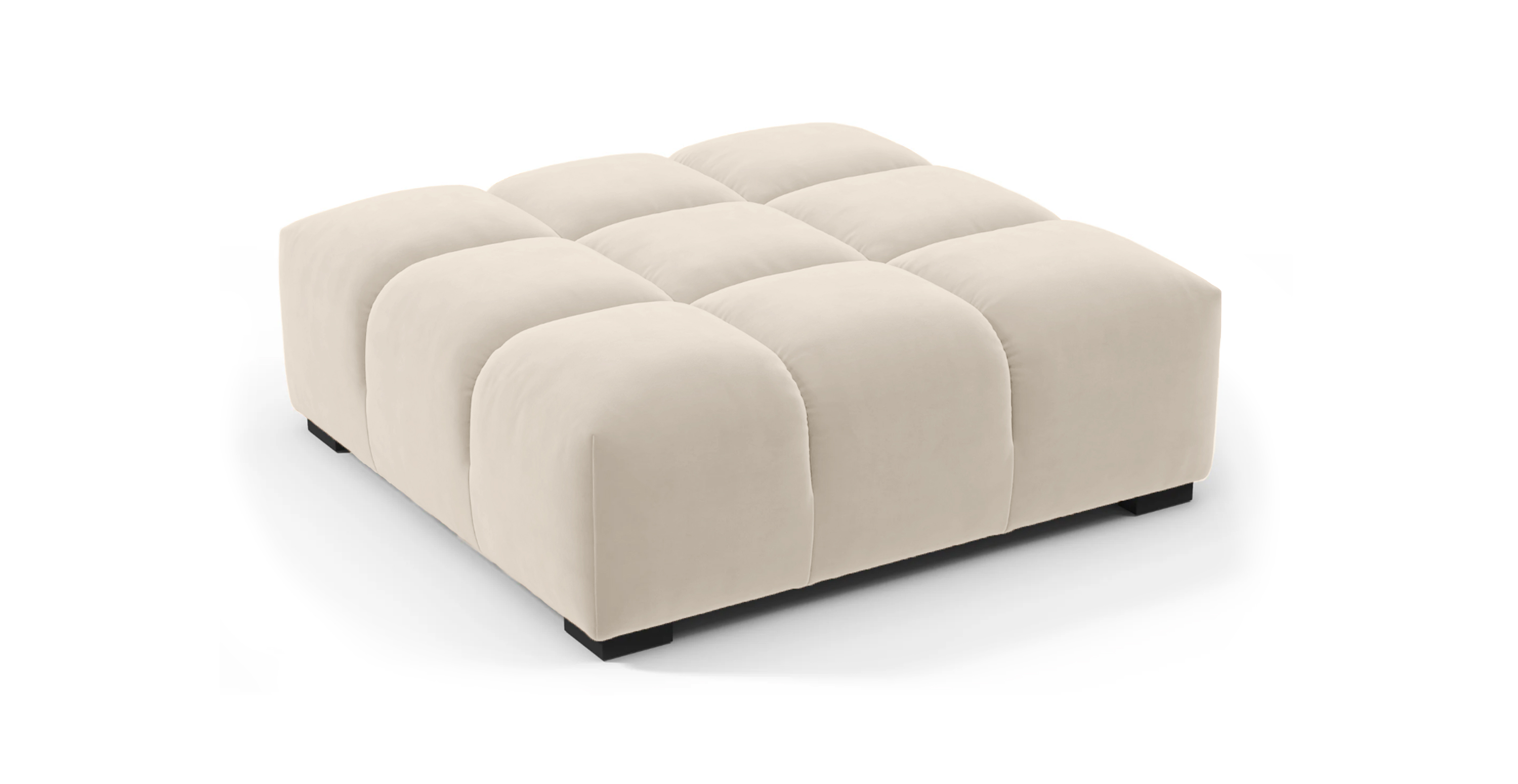 Tufted Ottoman -  Velvet Ivory Velvet